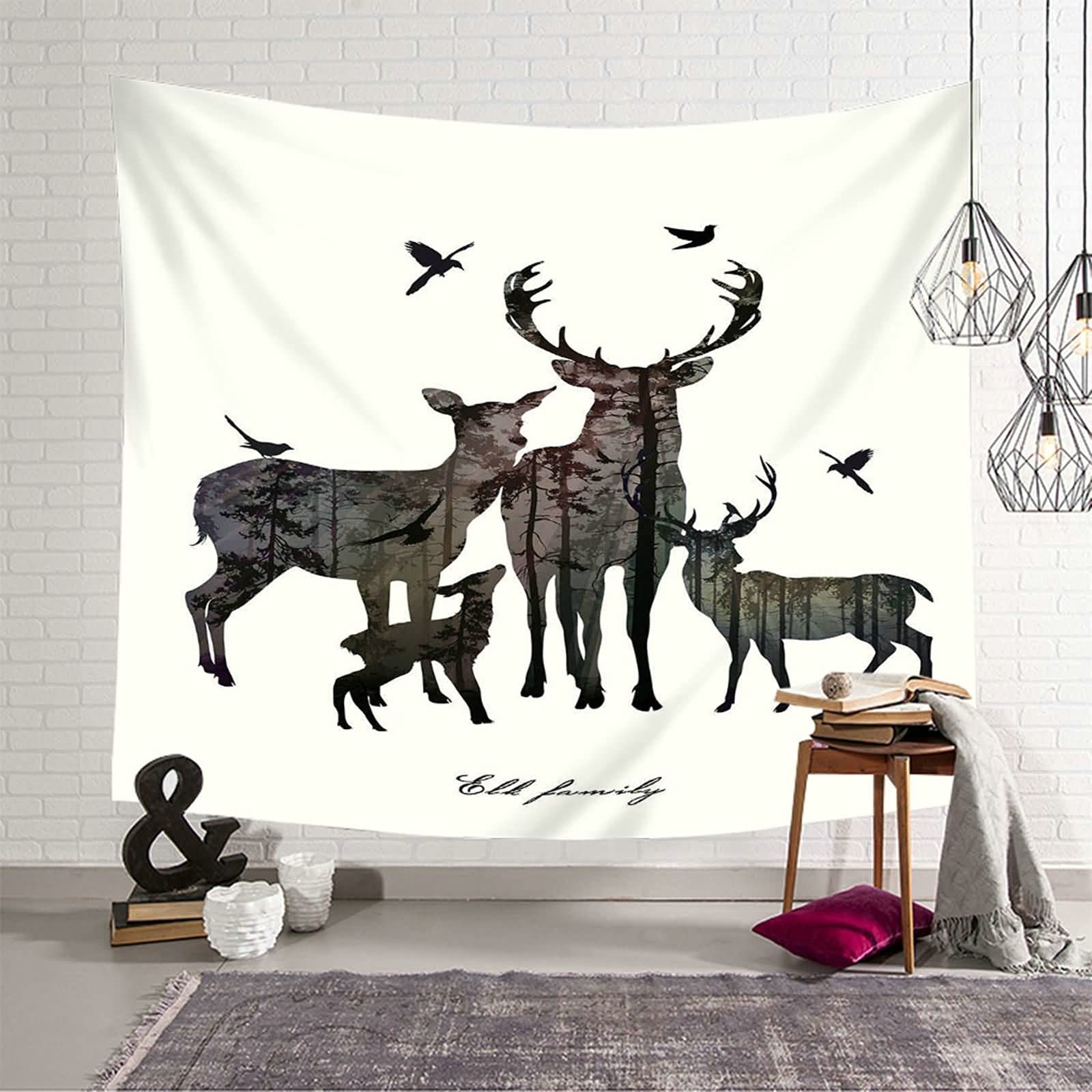 Tapiz de pared decorativo KnSam de alce negro, tela de poliéster de 150 x 130 cm