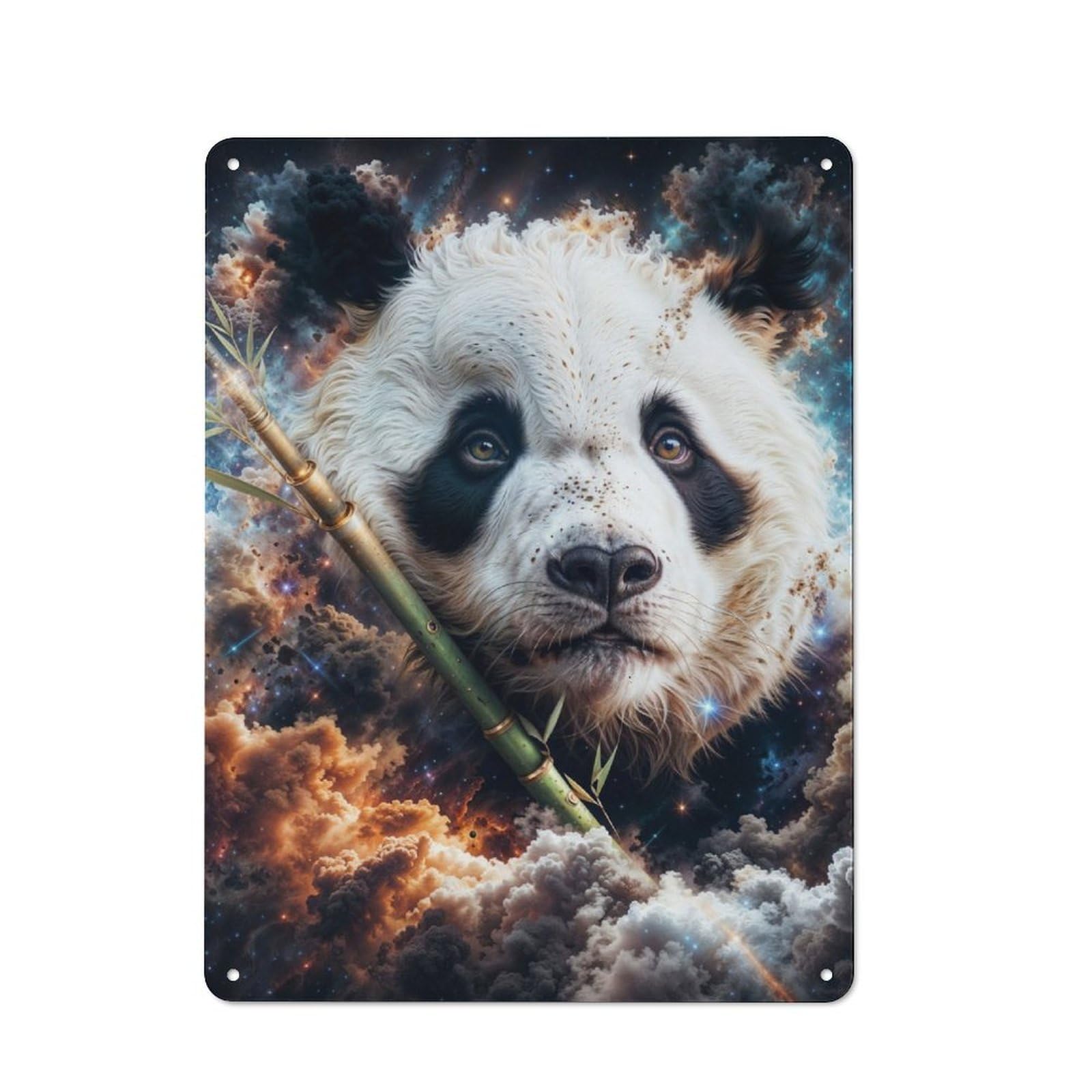 Junmoney Cosmic Nebula Panda Metal Wall Sign 40X30cm Featuring For Home Bar Wall, Suited To Bar Sign Collectors