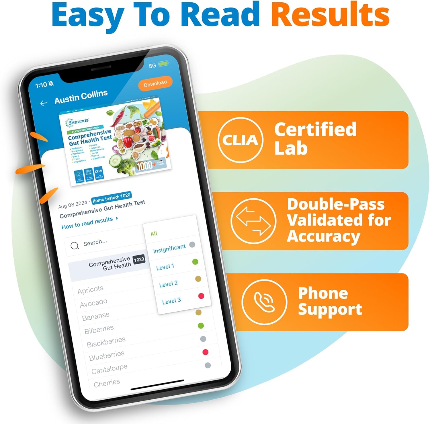 5Strands Comprehensive Gut Health Test for Adults & Kids, 1000+ Food Items Tested, Non-Invasive, At Home Hair Sample Screening for Food Intolerances, Results in 4 Days