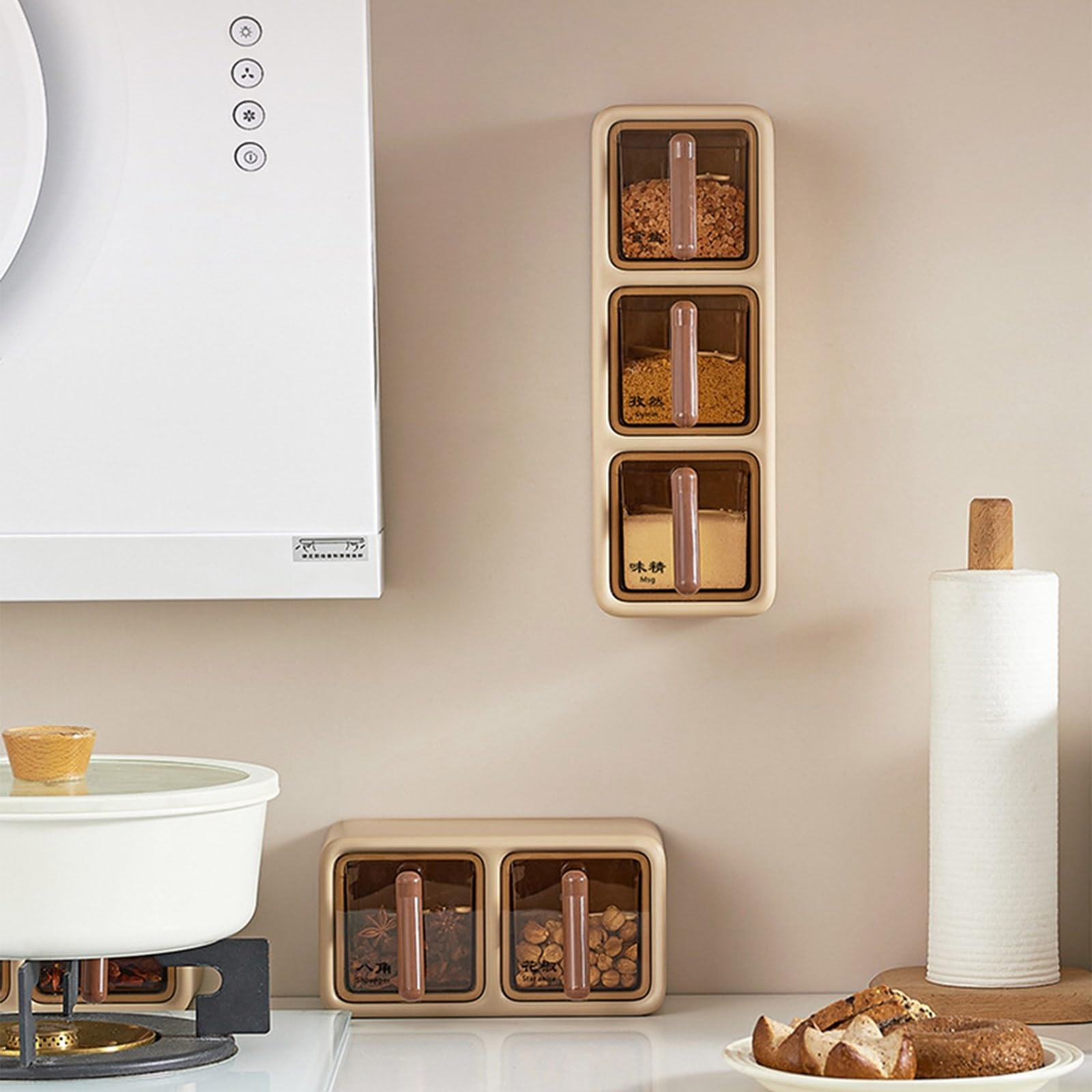 Dispensador de especias montado en la pared, estante resistente para condimentos de cocina con cucharas, perfecto para los entusiastas de la cocina y para preparar especias de manera eficiente