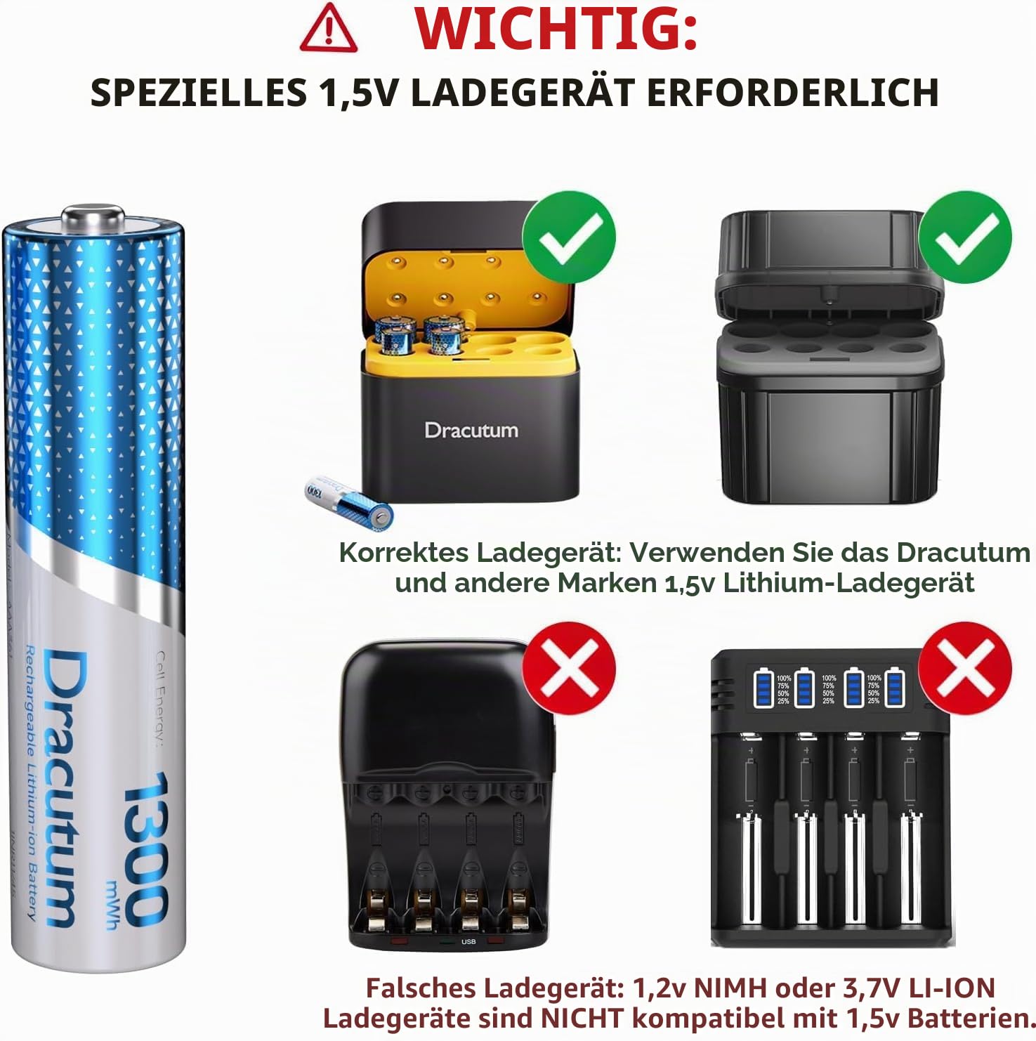AAA Wiederaufladbare Lithium Akkus 12 Pack mit Ladegerät, 1300mWh Hohe Kapazität 1.5V AAA Batterien, 2000 Ladezyklen Langlebige AAA Li-ion Batterie mit Integrierter Charing Aufbewahrungsbox