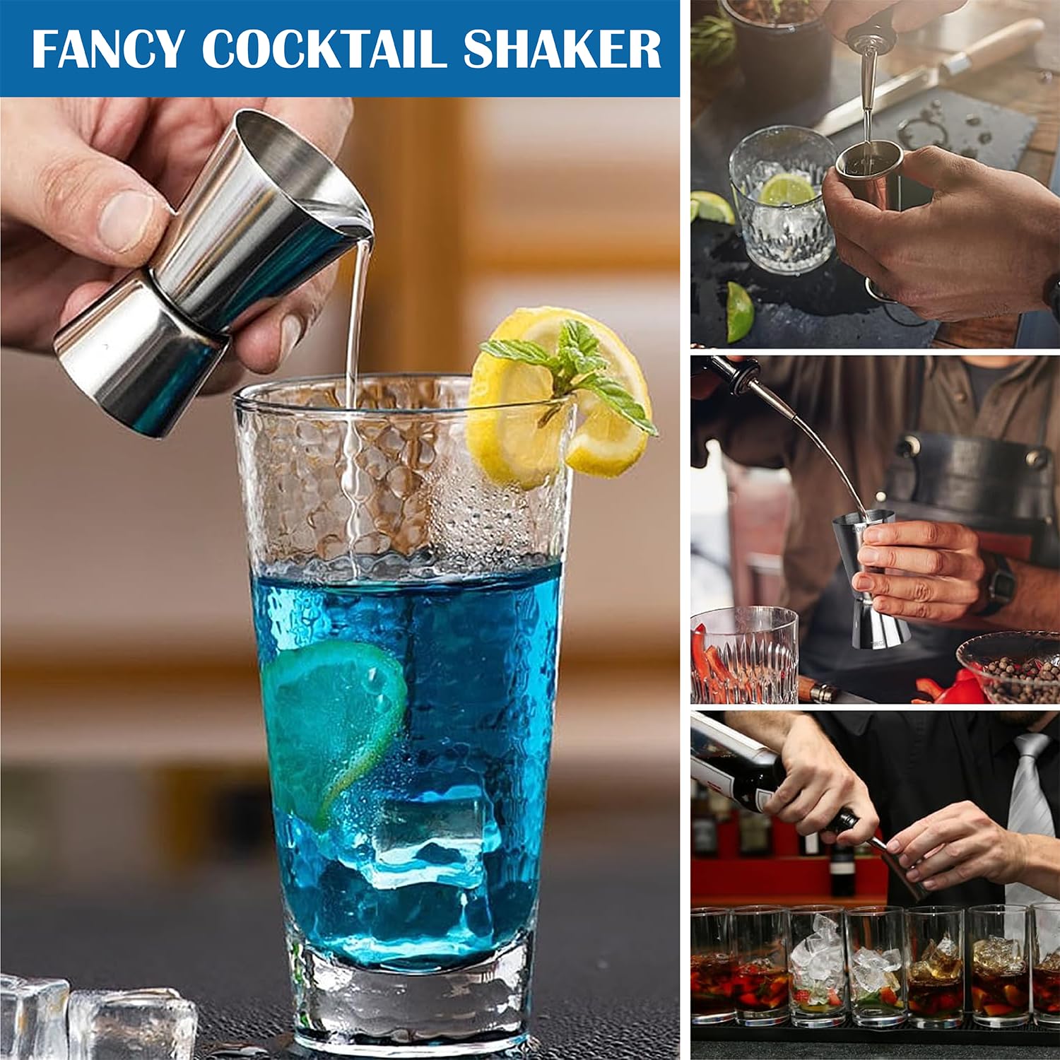 Confezione da 3 misurini da cocktail, in acciaio inox, 3 cl/4 cl/5