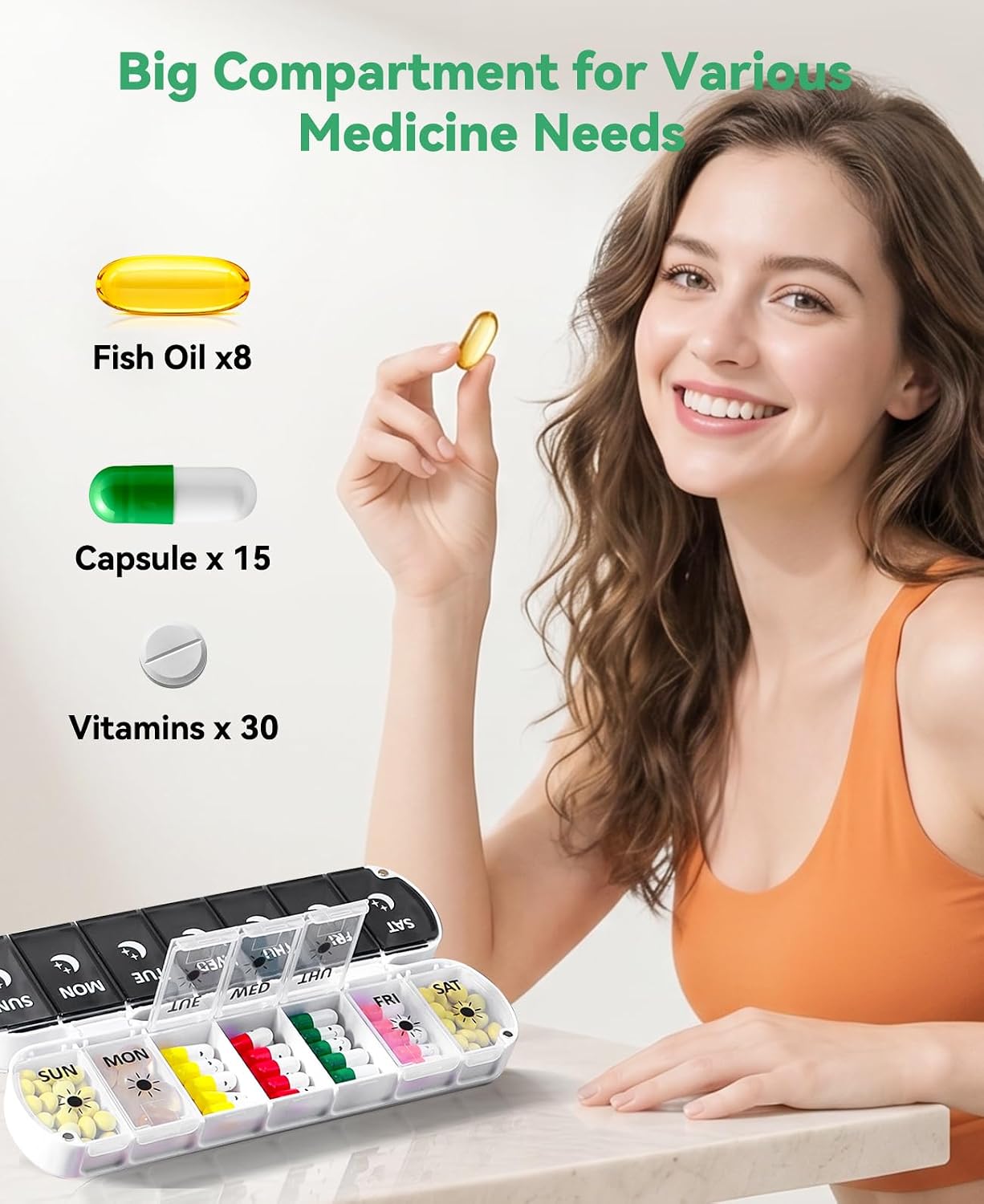 Weekly Pill Organizer 2 Times a Day, Moisture-Proof Pill Case，White