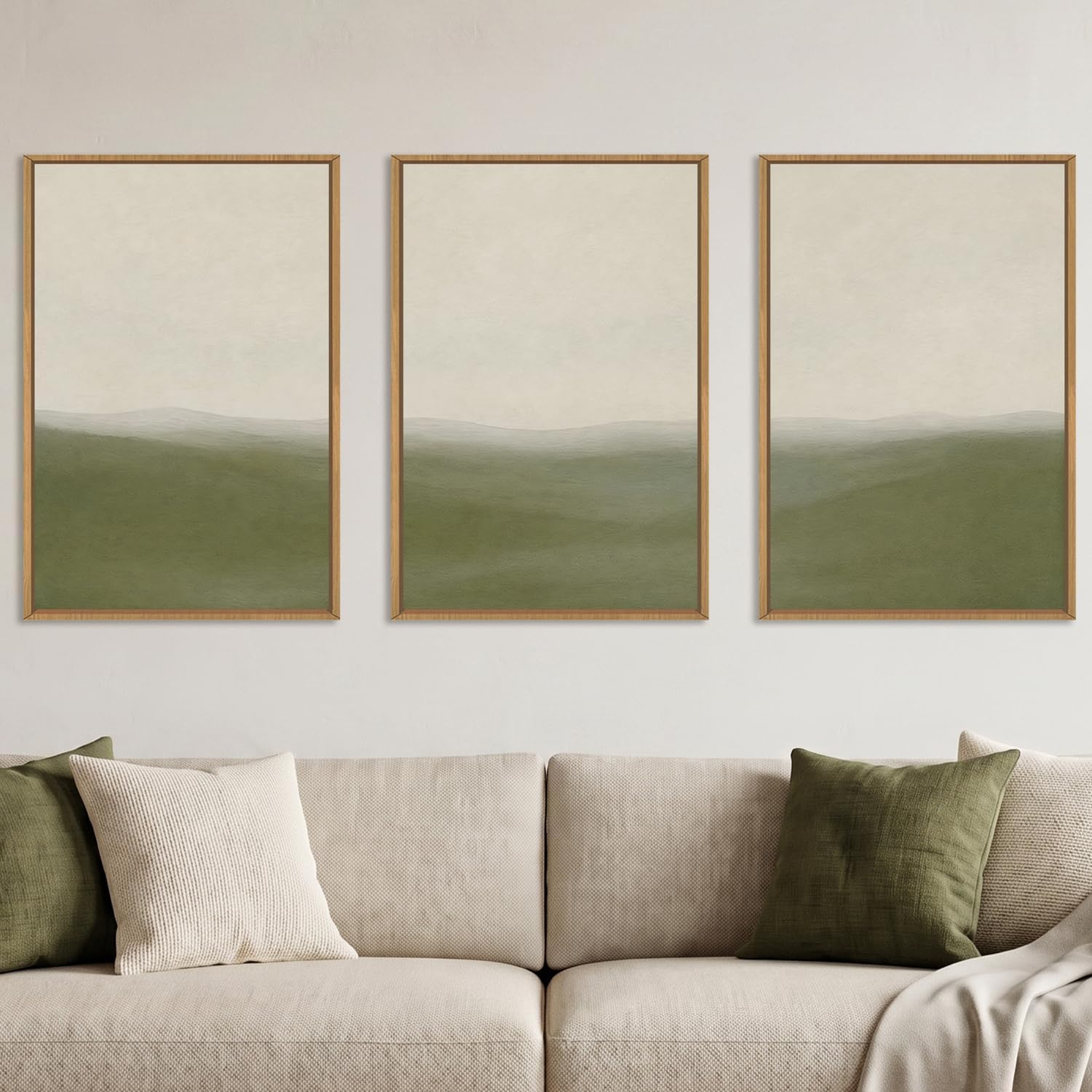 Aryroi Sage Green Abstract Landscape Framed Canvas Wall Art Set- 16"x24"x3 image 2