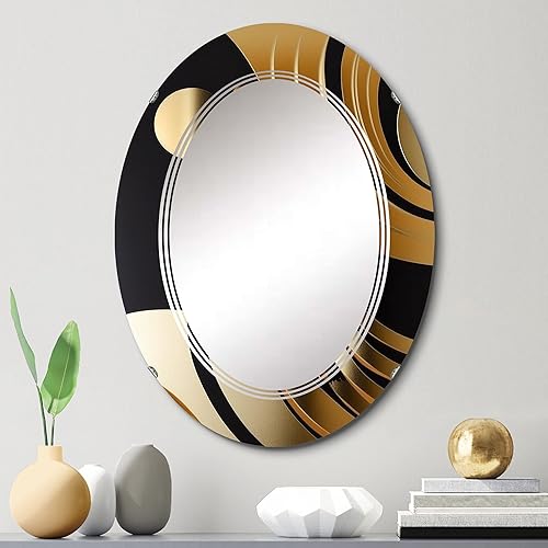 Miniatura 2 de DesignQ Golden Circular Universe IV- Vanity Mirror, Bathroom Mirrors, Wall Mirrors for Living Room, Bedroom - Oval Mirror - Large 20'x30', 24'x36'