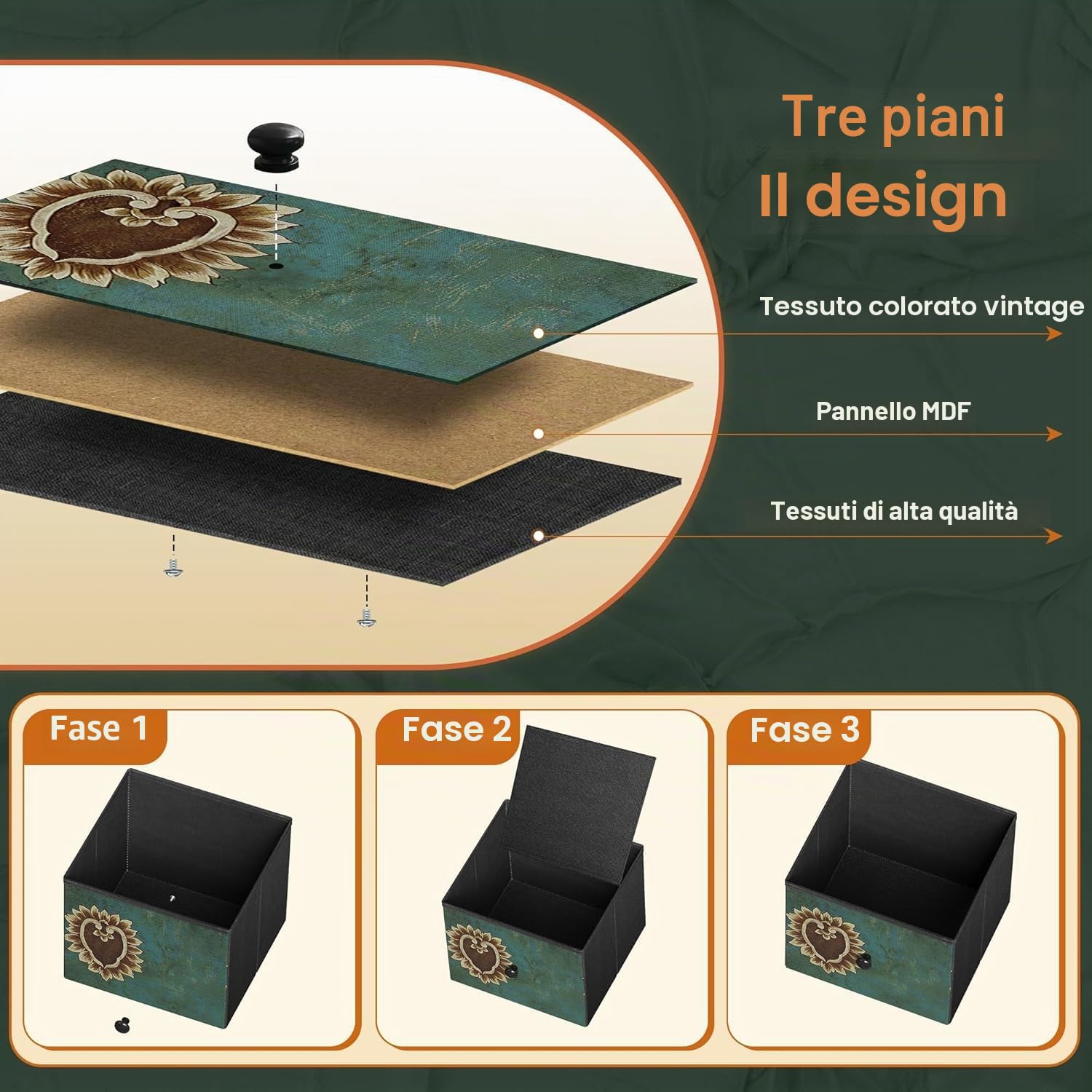 Cassettiera con 9 cassetti in tessuto, mobile di stoccaggio rustico con gambe regolabili, cassettiera per camera da letto con ripiano in legno, armadio portaoggetti vintage, camera dei bambini (retrò