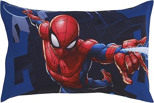 Miniatura 6 de NoJo Marvel Spiderman to The Rescue - Juego de ropa de cama infantil de 4 piezas, color rojo, blanco y azul, edredón, sábana bajera ajustable,