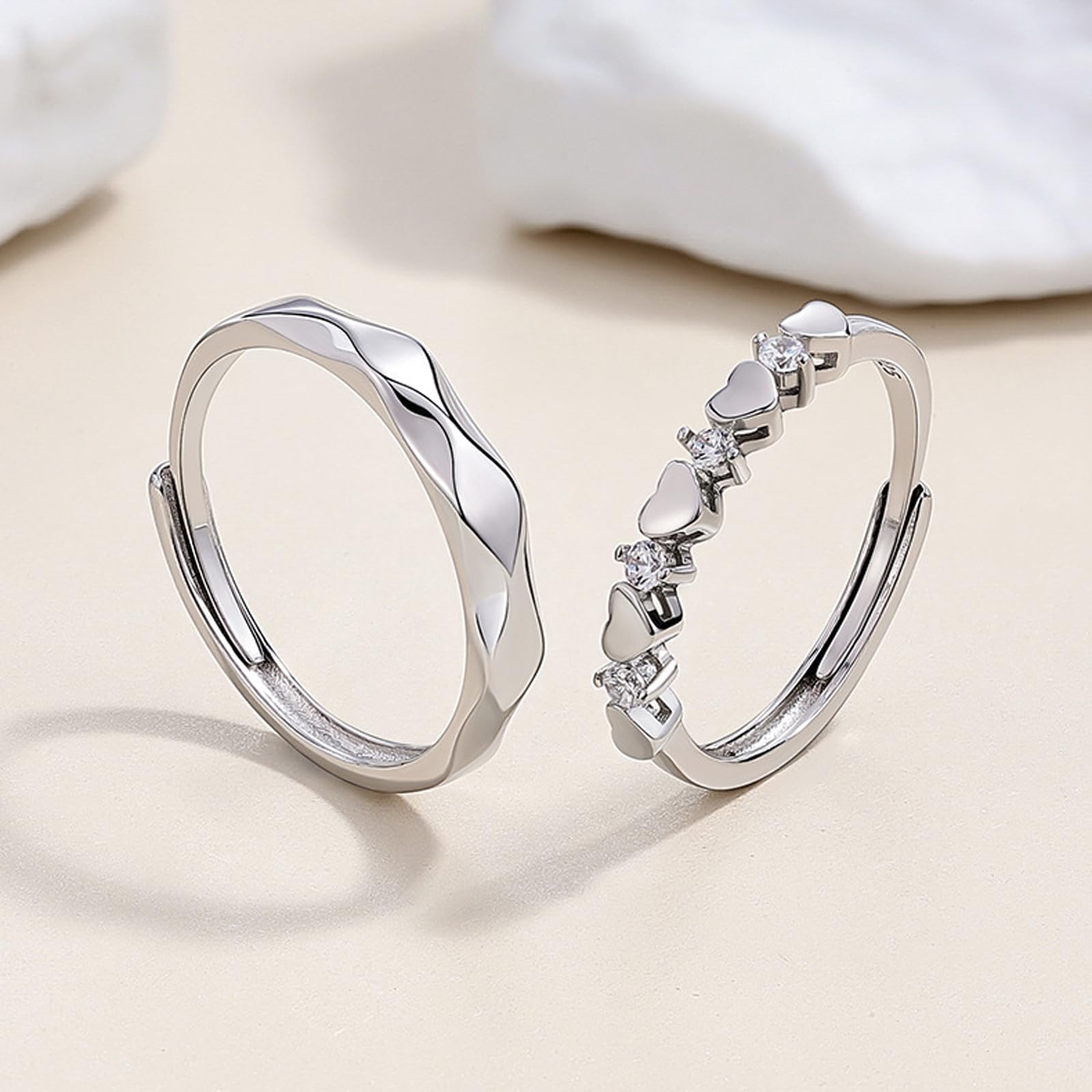 Anillos de boda de plata de ley 925 a juego para parejas ajustables para el día de San Valentín