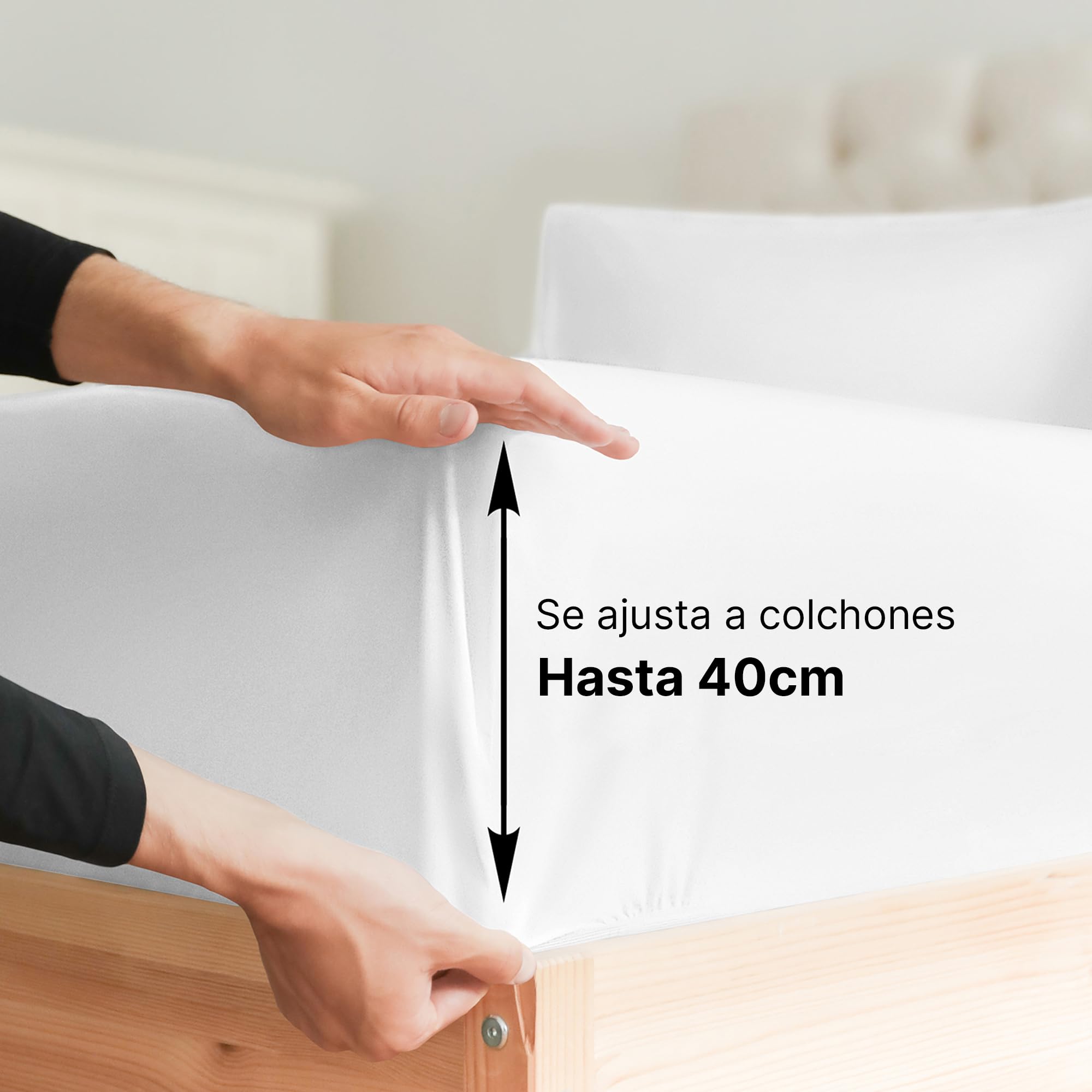 Sábana Bajera 180x200cm - 100% Algodón para Colchones de hasta 40 cm de Altura - Algodón Premium de 400 Hilos - Ideal para Camas Box Spring - Paquete Individual - Certificación Oeko-Tex - Blanco