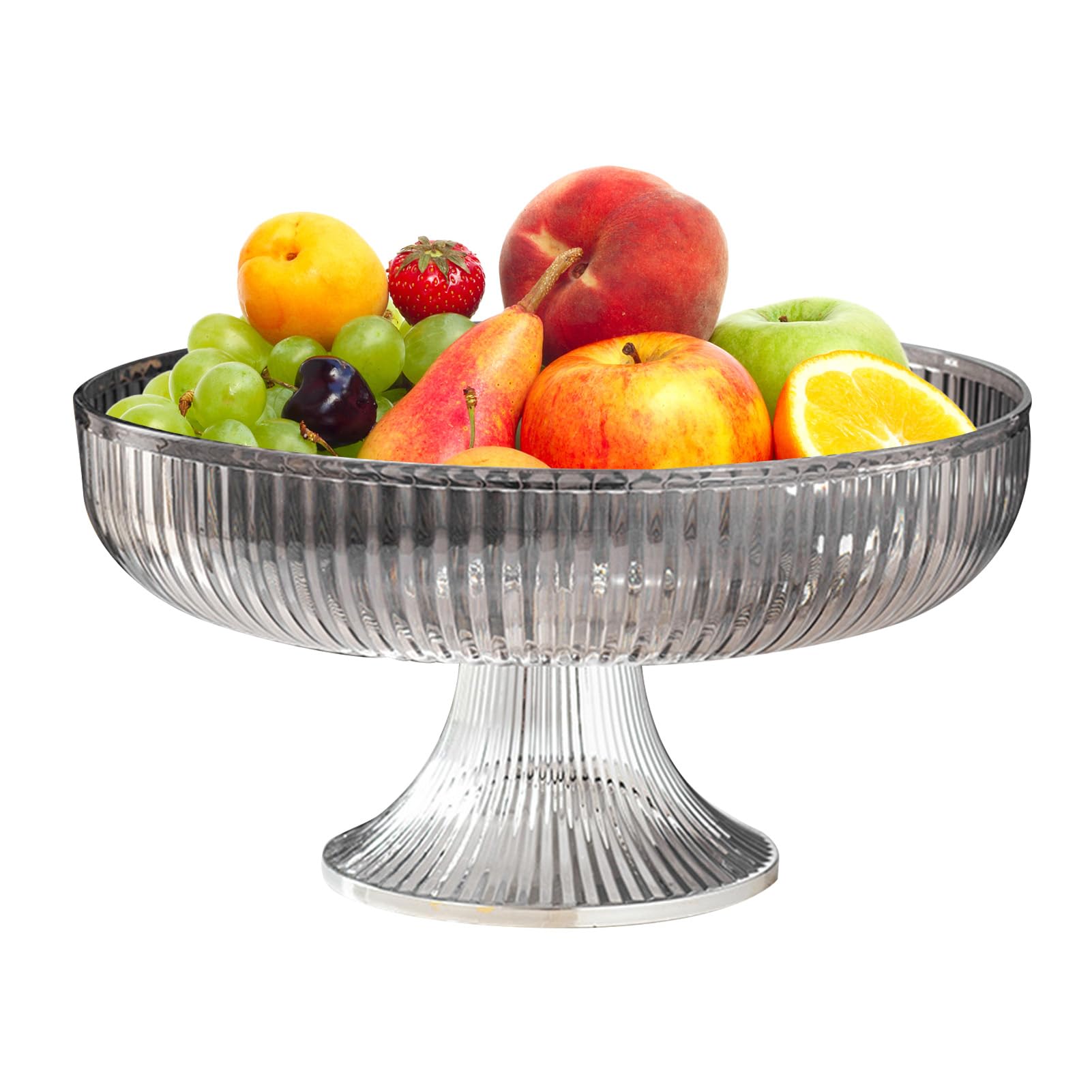Hapivida Fruit Bowl, Pedestal Fruit Bowl Plastic Fruits Serving Tray Decorative Round Footed Fruit Dessert Snack Display Basket for Kitchen Counter Decor Table Centerpiece (Grey)