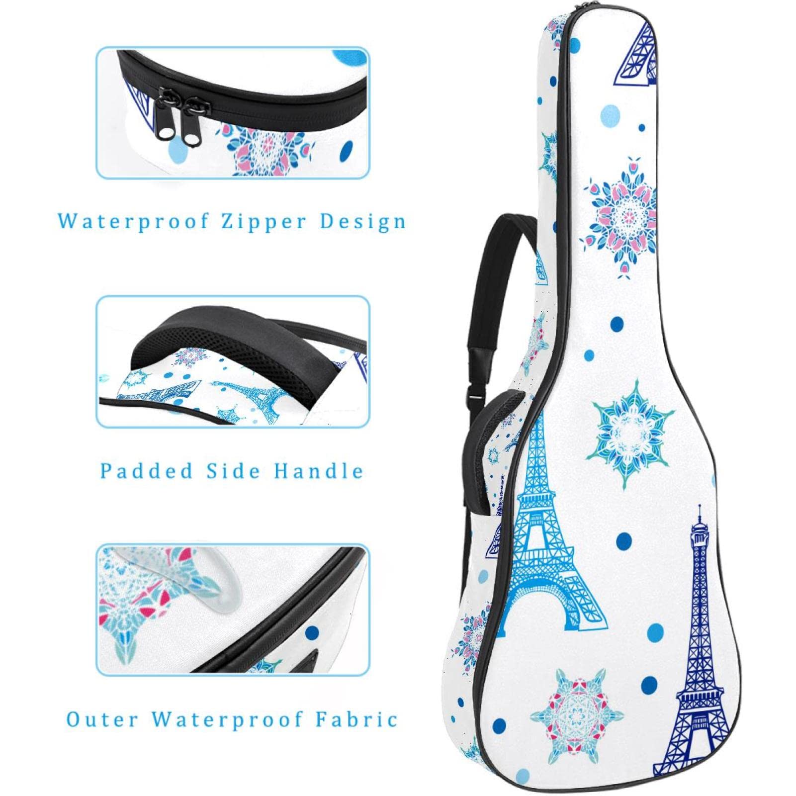 Torba na gitarę akustyczną wodoodporna gitara plecak gruby miękki wyściełany płaski 'Happy Easter Bunny Egg' klasyczna gitara etui, kolor 5, 42.9x16.9x4.7 in, Organizer do torby