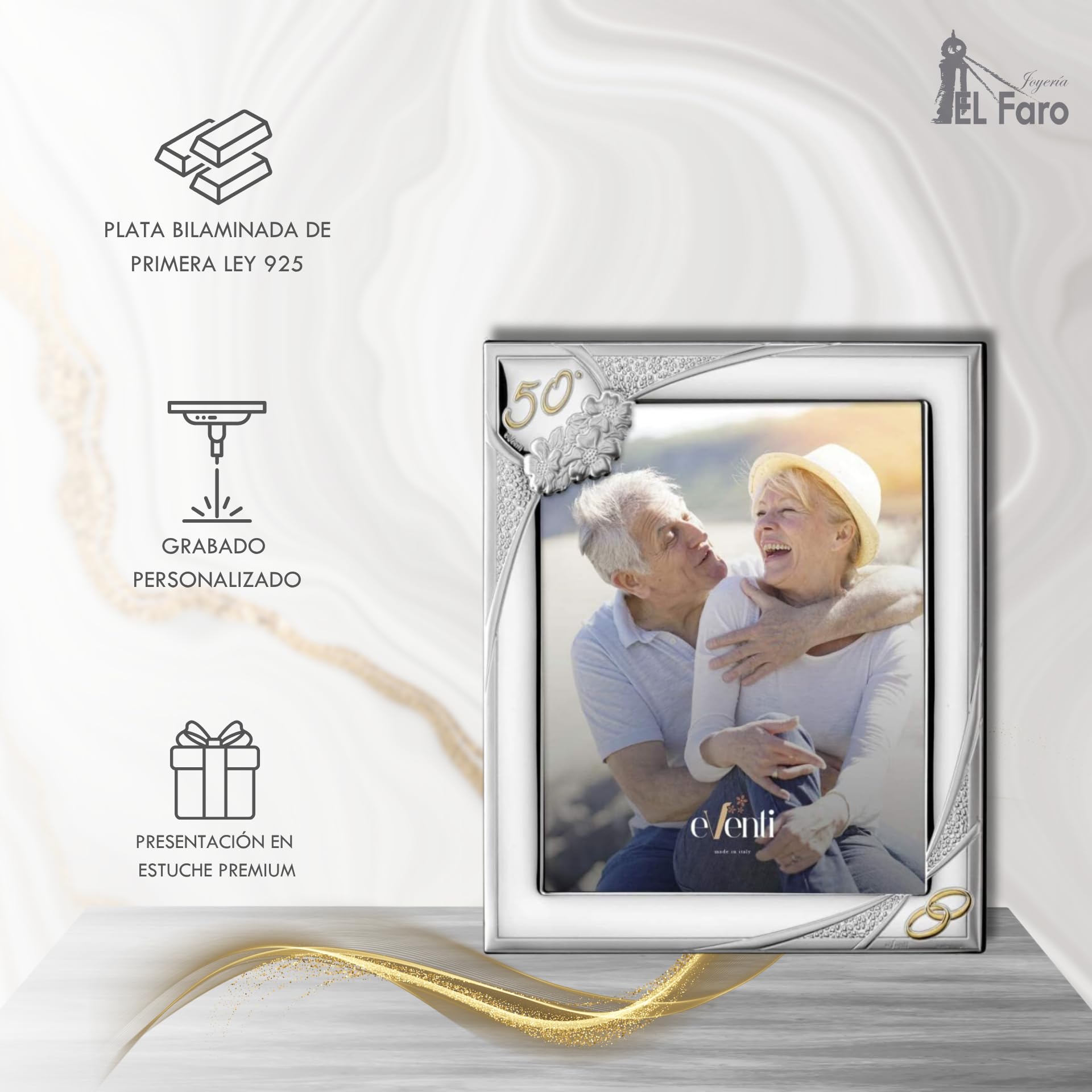 El Faro JOYERIA Marco fotos personalizado 10x15 50 aniversario | Estuche premium incluido