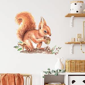 Sacinora Cute Baby Squirrel & Pinecone Wall Decals - Removable Vinyl Stickers For Nursery, Kids Room, Playroom