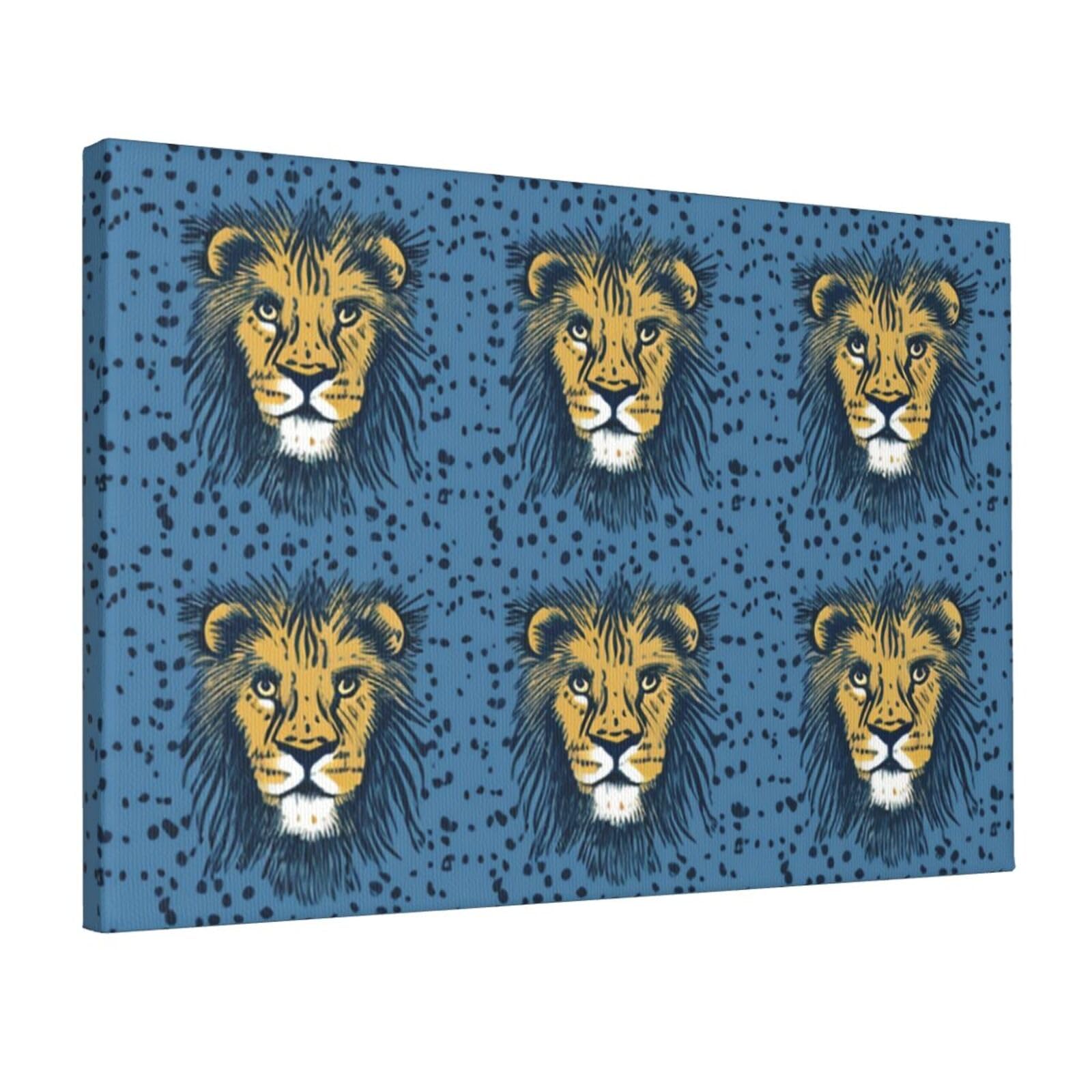 Canvas Wall Art for Living Room Wall Decor 12"x18" Modern Artwork Painting Pictures Hanging Canvas Prints Lion Lions Head Lion Kids Blue Aesthetic Wall Art for Bedroom Bathroom Office Wallart Decor