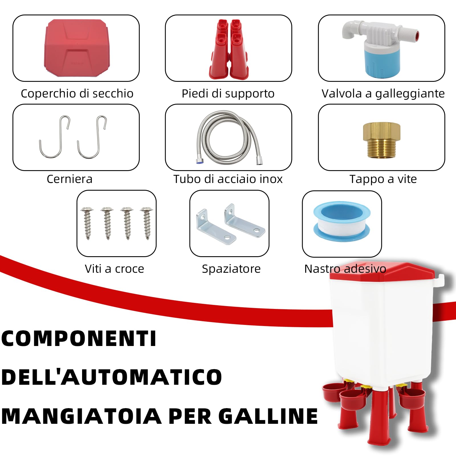 Abbeveratoio automatico da 7 litri, abbeveratoio autoportante per pollame per anatre e oche, alimentazione a gravità, accessori per la coltivazione di pollo, accessori inclusi