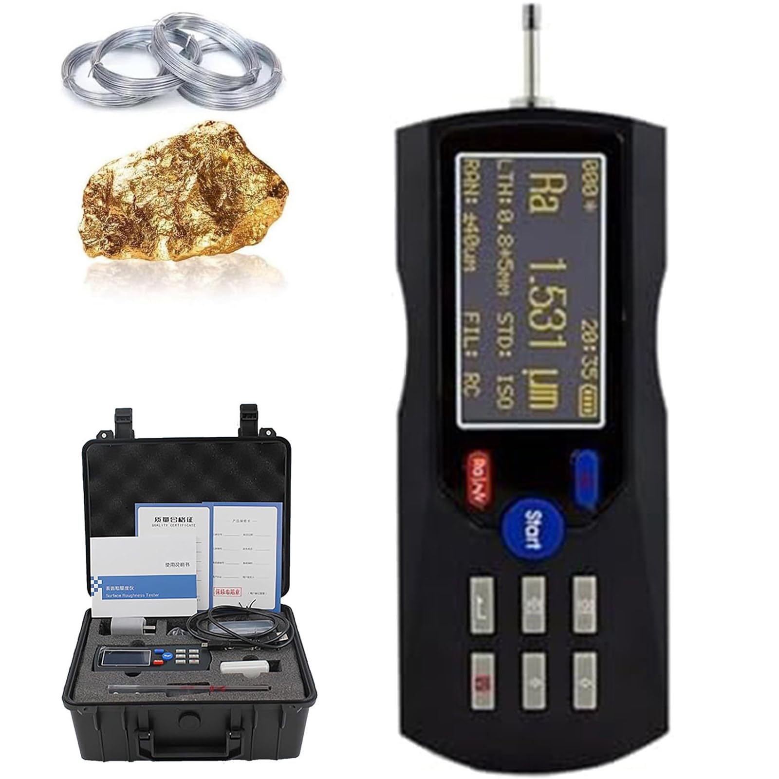 JIADUOFU Sur-face roughness tester profilometer,metal roughness measuring instrument,160µm range/0.001µm resolution/diamond probe for electronics industry machining qc Black