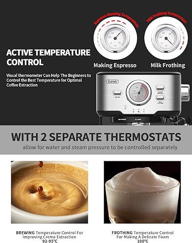 Miniatura 2 de Gevi Máquina de expreso de presión de bomba de 15 bares cafetera de capuchino con varita de vapor espumosa de leche para latte moca capuchino tanque