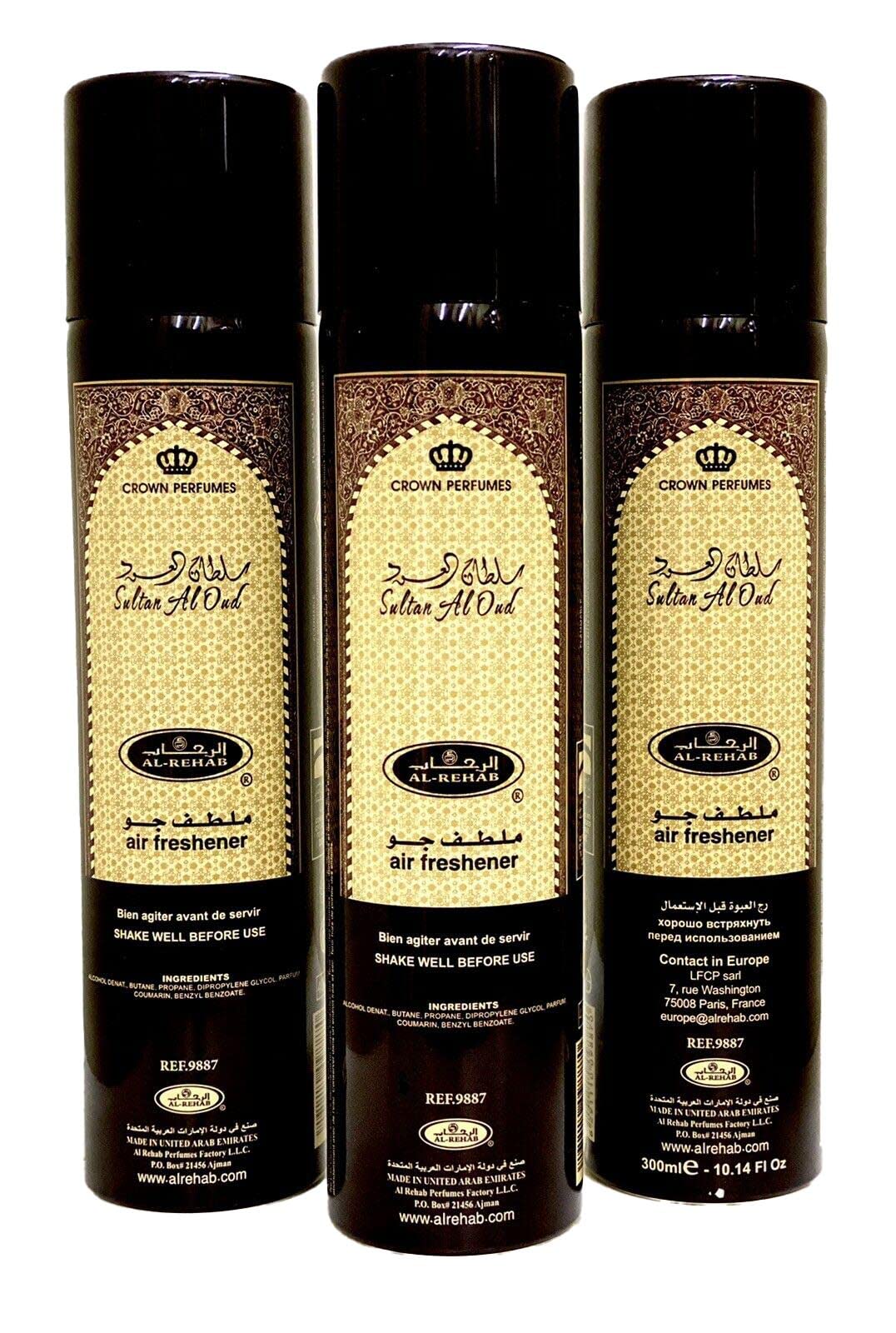 Pack of 3 Sultan Al Oud 300 ml aerosol air freshener- Al Rehab