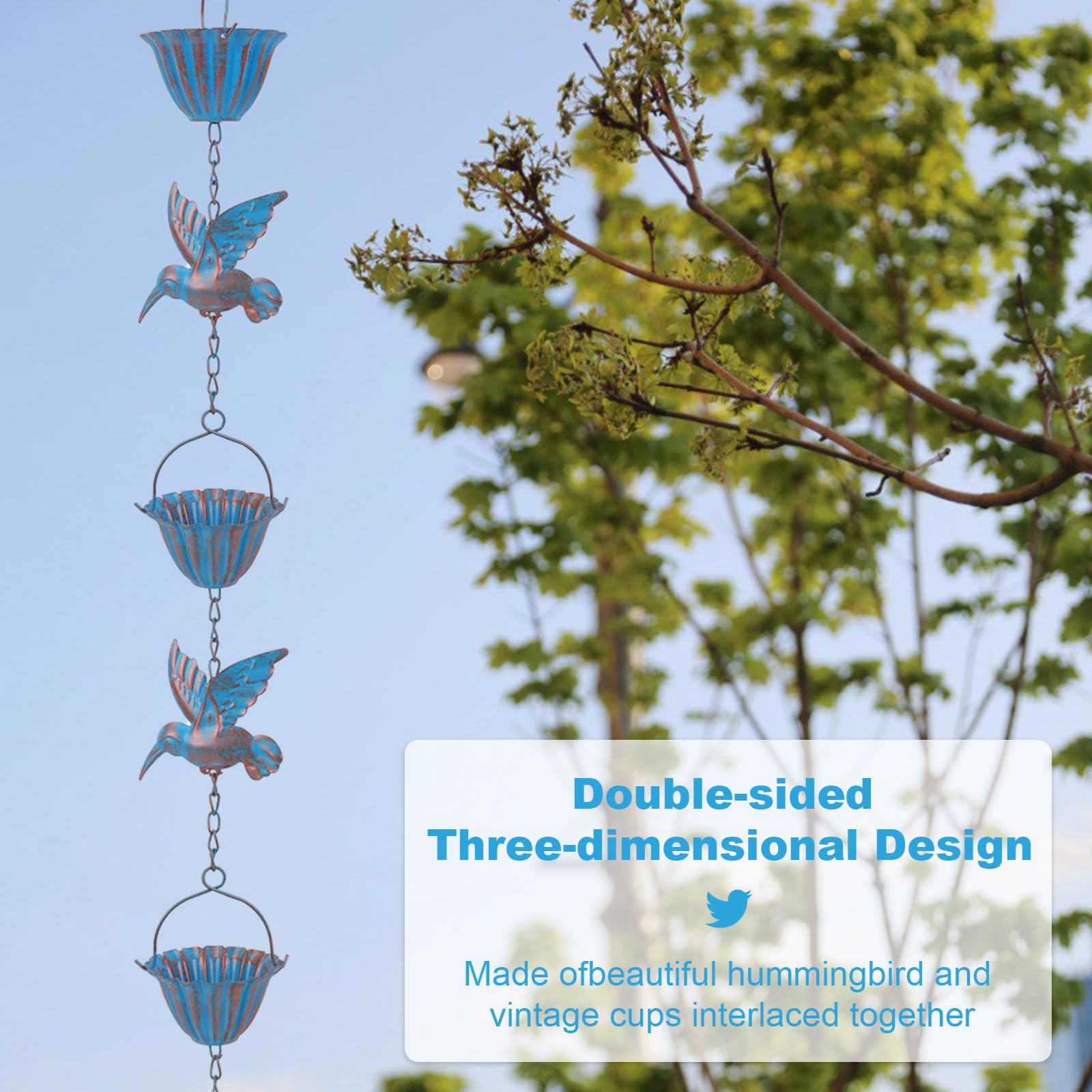 Regenkette Blau Plaid Design - 100 Cm Metall Regenkette Für Dachrinnen