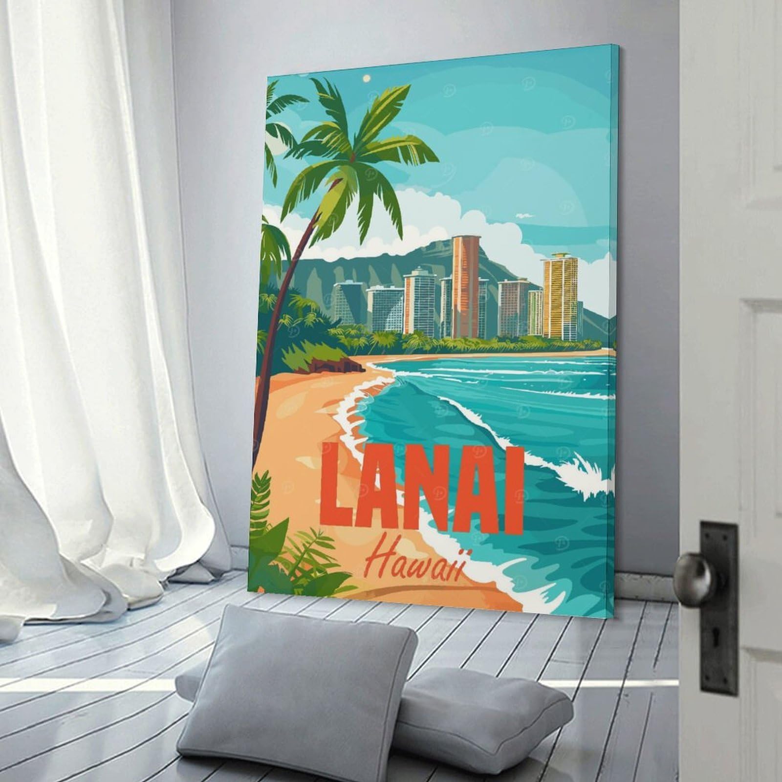 Junmoney Lanai Island Hawaii Wall Art Print 08x12inch(20x30cm), for Home, Office, Studio Or Guest Room, A Flexible Wall Accent for Shared Spaces