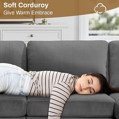 Miniatura 7 de Legend Vansen Sofá modular de gran tamaño, sofá en forma de U de 8 asientos con otomana, sofá de pana con asiento profundo, sofás seccionales