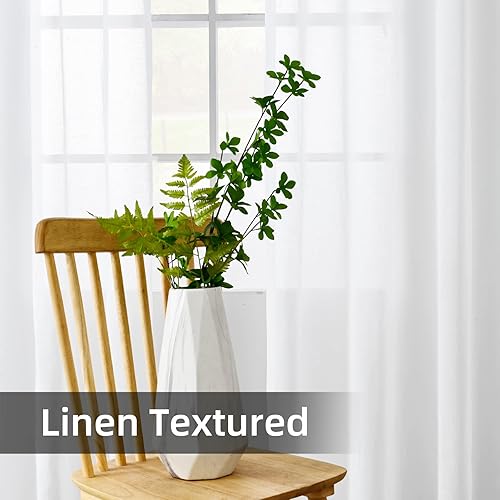 Miniatura 3 de Youleyar Cortinas traslúcidas de lino natural, cortinas de ventana con ojales en la parte superior, cortinas de mezcla de lino reductora de luz para