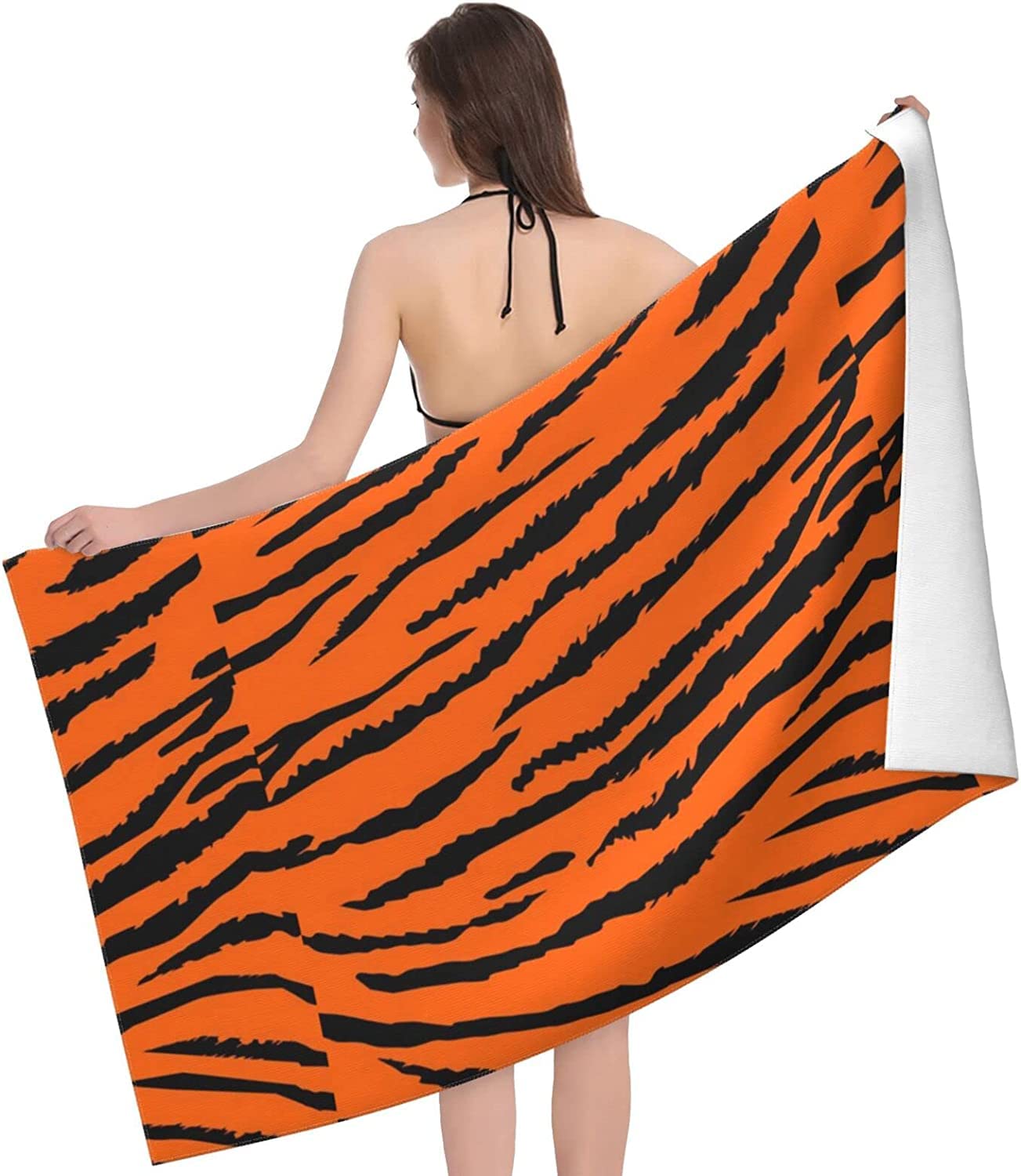LSRCPD Orange Tiger Leopard Beach Towel Highly Absorbent Microfiber Beach Blanket Soft Bath Towels 80X130 CM