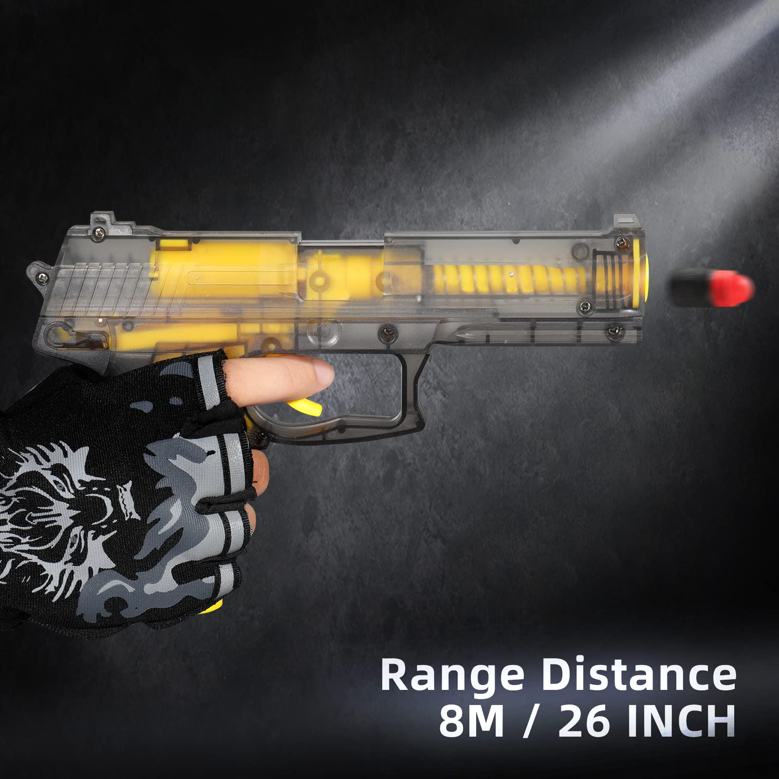 YOOYID Toy Gun Shell Ejection Pistol with Magazine Bullets, Yellow Color with Clear Transparent