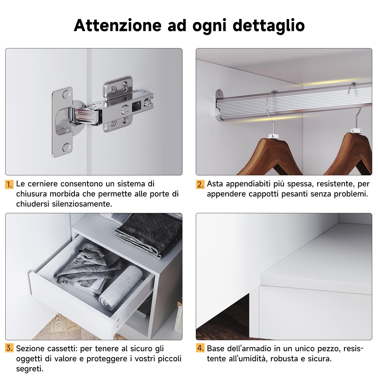 SONNI Armadio Camera da Letto a due ante, Armadio con specchio, Armadio Salvaspazio Bianco Multifunzionale ad Ante Battenti, Adatto per Camera da Letto, Guardaroba, Lavanderia, 76x47x180cm