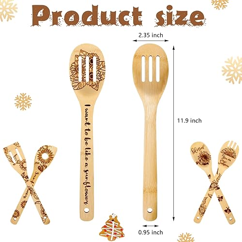 Miniatura 2 de Juego de 5 cucharas de madera de girasol, utensilios de cocina, cuchara para hornear, decoración de cocina de verano, para boda, despedida de