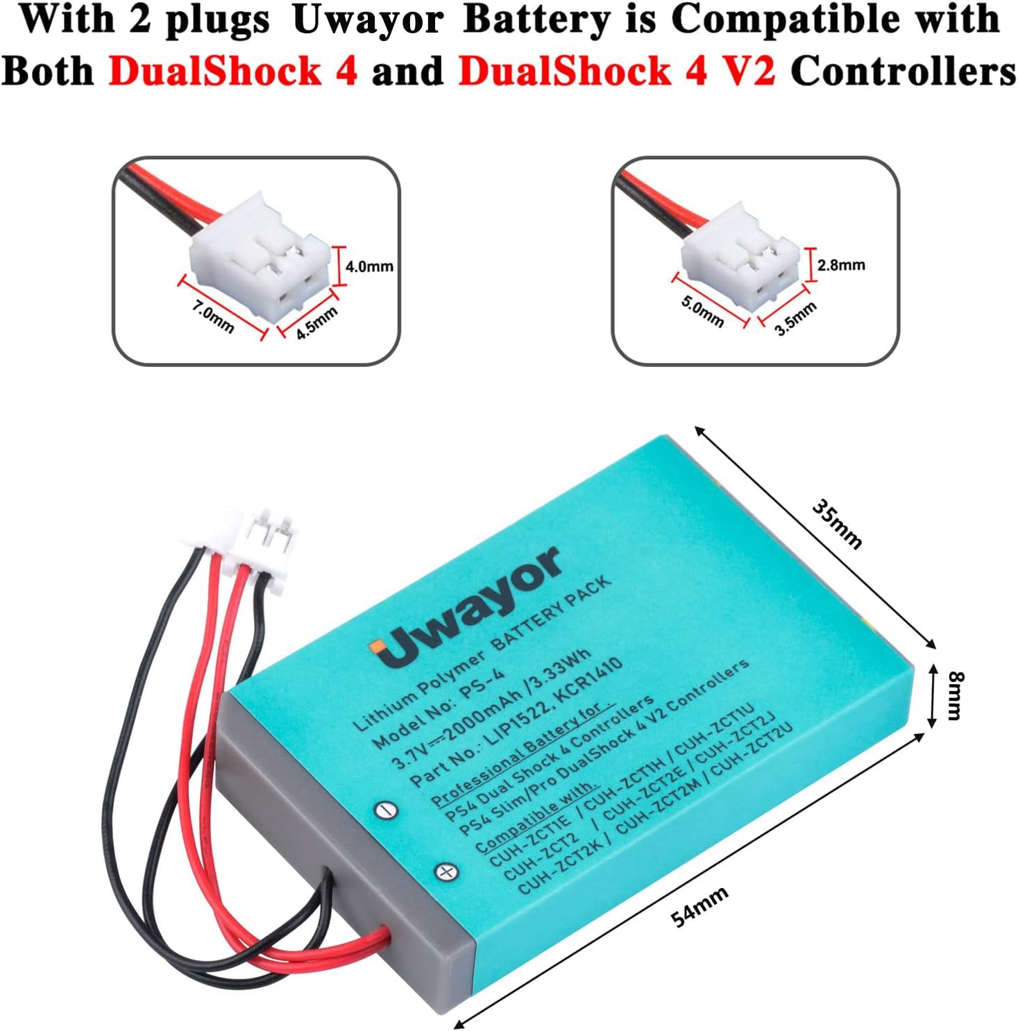 Batería de repuesto para mando PS4, 2 unidades, 2000 mAh, para mando Sony Playstation 4 y PS4pPro con herramienta de instalación