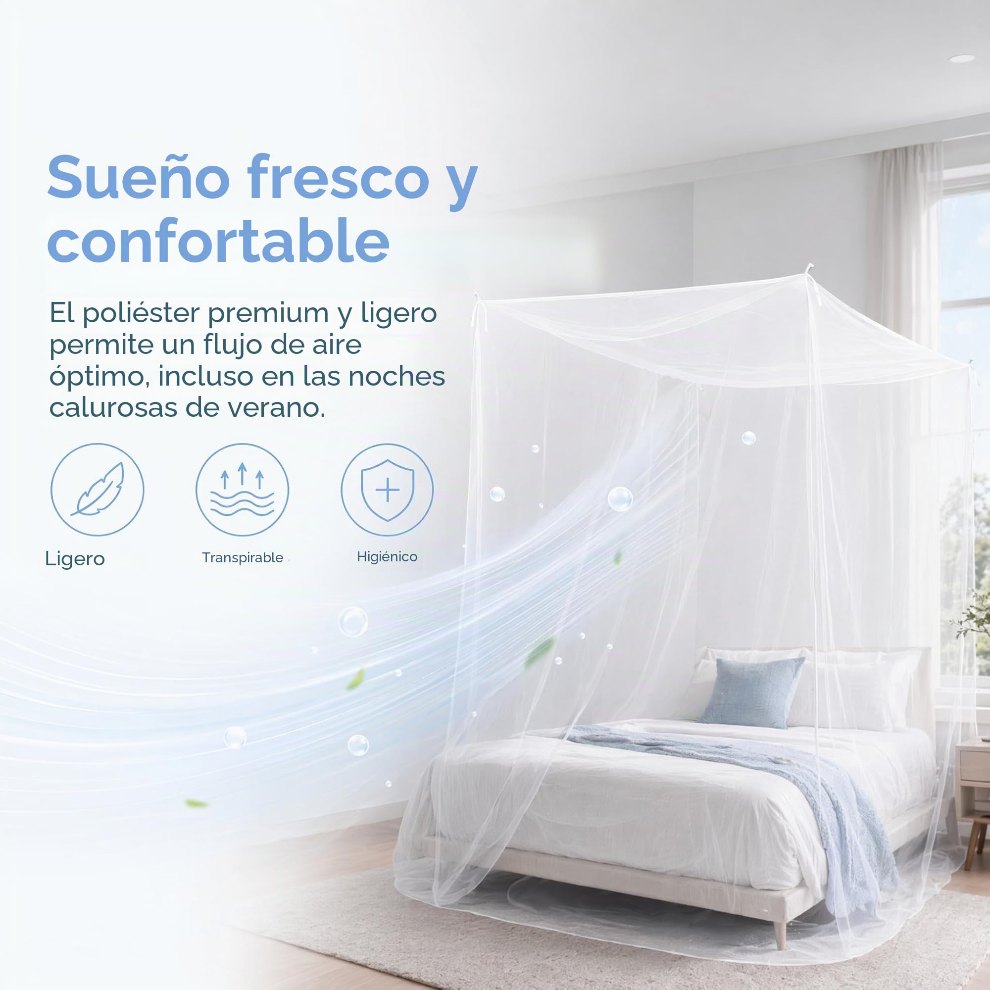 BUZIFU Mosquitera para Cama Individual Cuadrada Malla Fina con Ganchos Cuerda Bolsa de Almacenamiento, para Proteger Tu Familia y Tu de Indeseables Mosquitos y Otros Insectos(100 X190X 200cm)