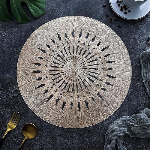 Table Place Mats Heat Resistant, Circular Patterned PVC Dining Table Decor Placemat Plate Bowl Pad Multicolor 38cm(Gold)
