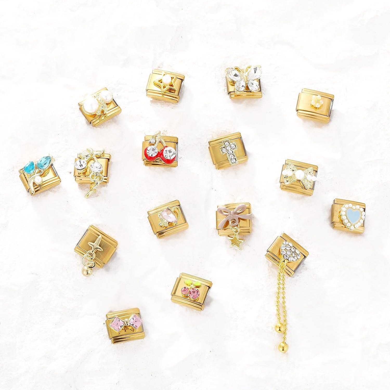 Italian Charms Only Charm Gold 8Pcs and Tools 9mm Italian Modular Charm Bracelet Link Handmade DIY Module Jewelry Gifts Pink