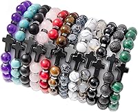 SAMOCO 12PCS Natural Gemstone Beaded Stretch Bracelets for Women Men - 8mm Amethyst, Rose Quartz, Tiger Eye Unisex Adjustable