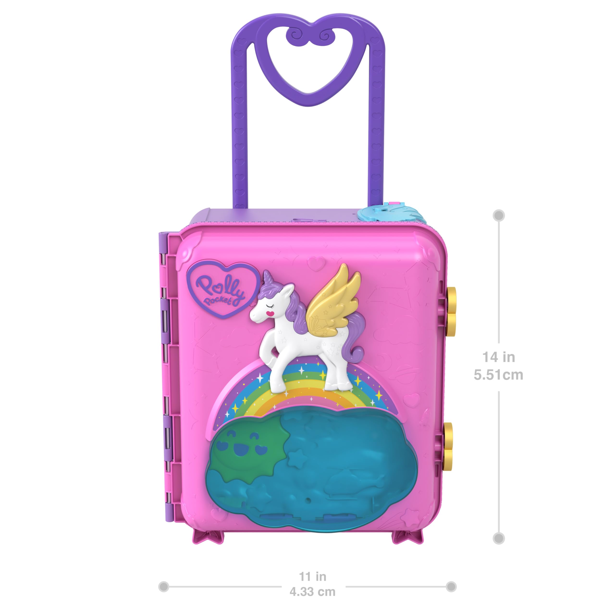 Polly Pocket Pollyville Urlaub im Rollkoffer 4 Puppen 1 Fahrzeug 25+ Zubehörteile Strand Hotel mit Helikopter ab 4 Jahren HKV43