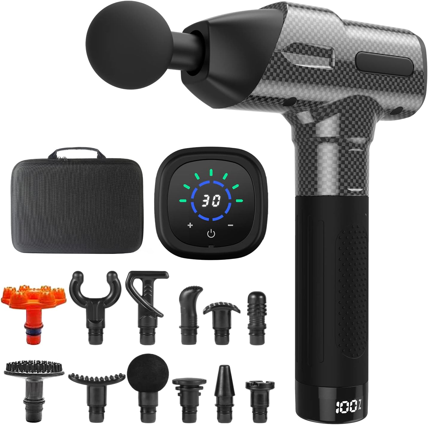 ZonGym Massage Gun Deep Tissue, Percussion Muscle Massager Gun, 30 Speeds Quiet Handheld Massager for Muscle Neck Back Shoulder , LCD Touch Screen with 10 Heads (Carbon)