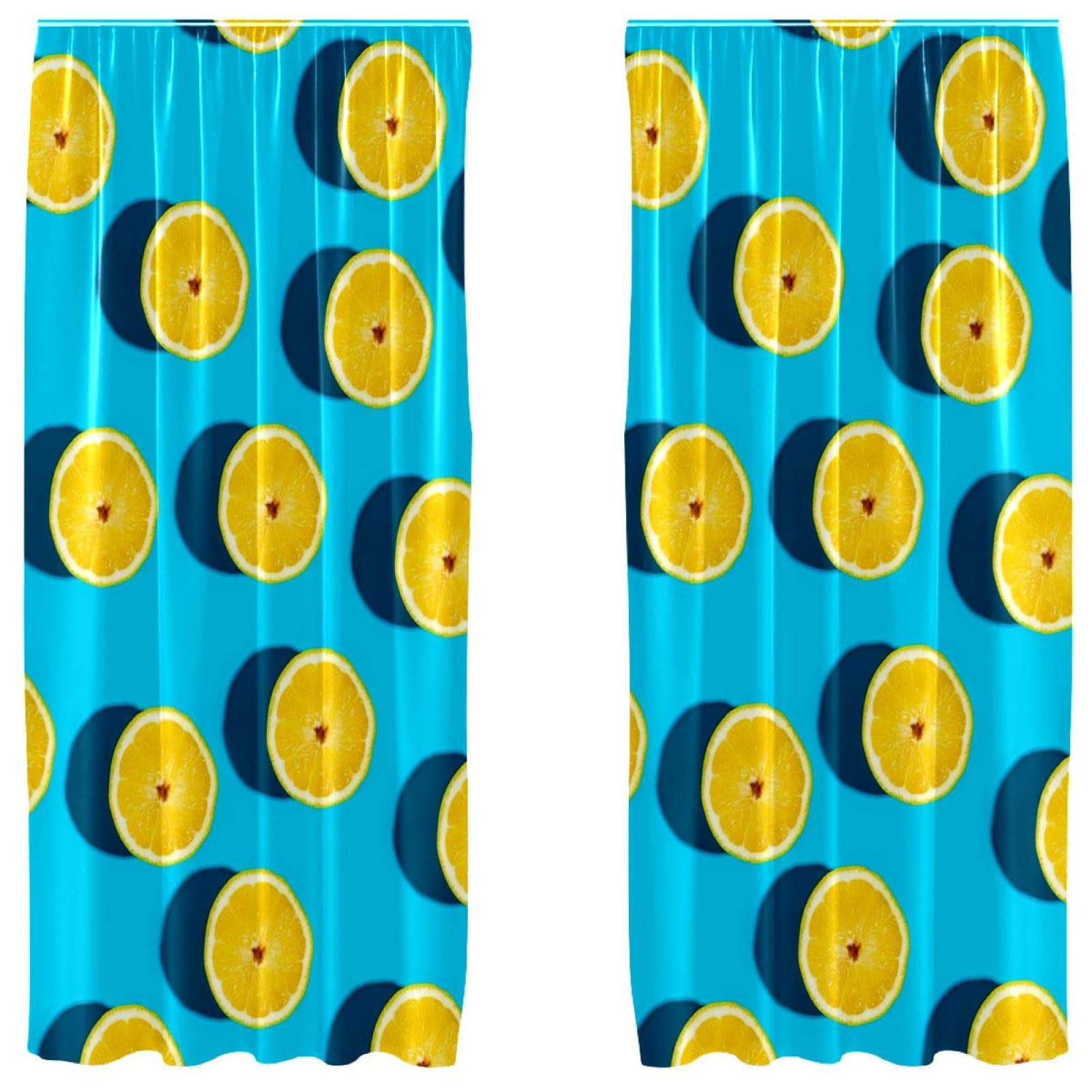 Cortinas de limón con fondo azul para llenar de luz y frescura tu cocina o salón de diseño