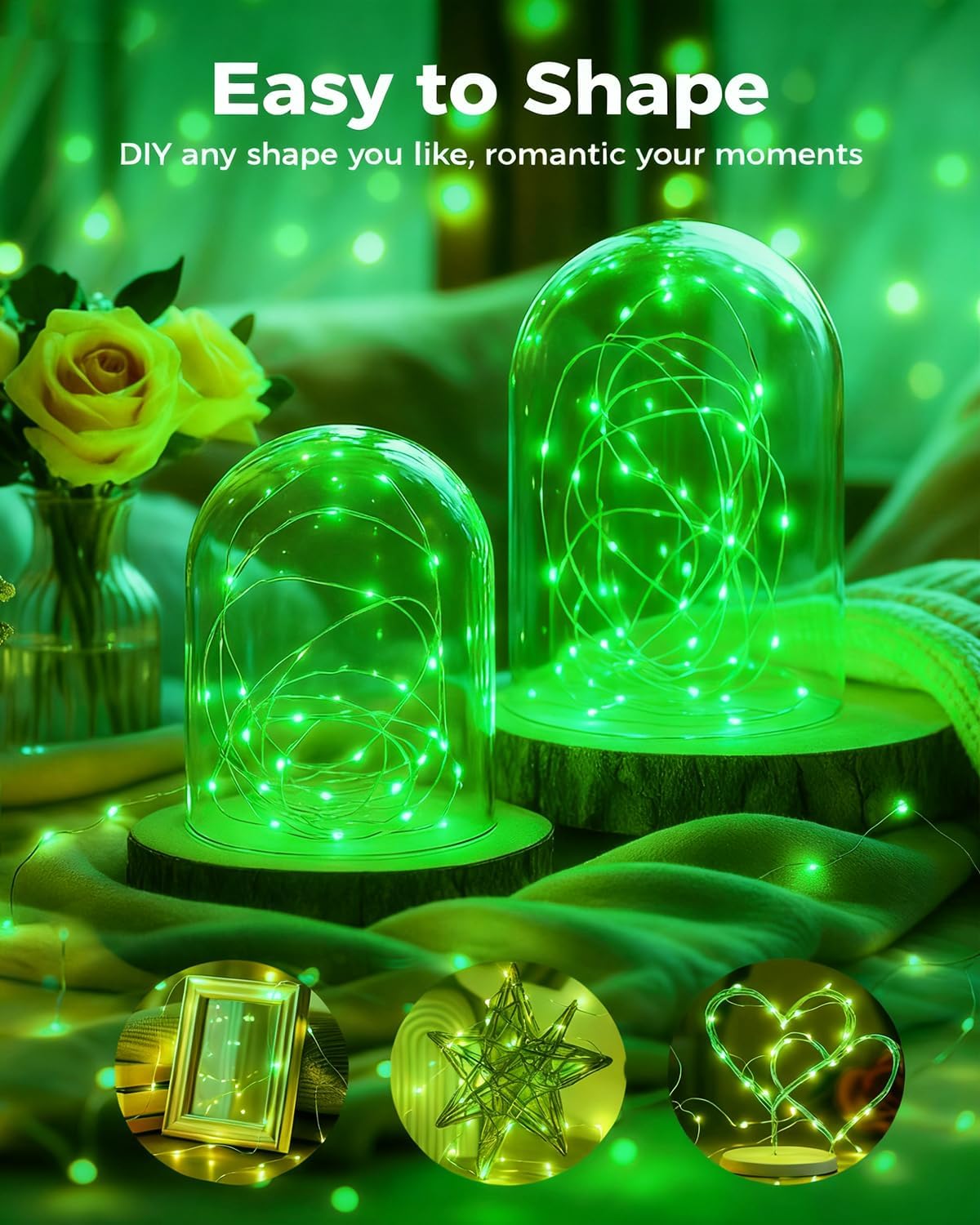 btfarm 6 Pack Fairy Lights Battery Operated, 7FT 20 LED Mini String Lights Waterproof Silver Wire for Mason Jars Centerpiece Table Crafts Bedroom Christmas Decoration, Green image 4