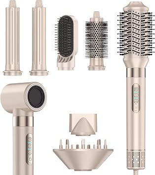 8-in-1 High Speed Hot Air Styler Hair Dryer Set   110,000 RPM Ionic Blow Dryer Brush with Auto Air-Curlers, Diffuser, Volumizer & Thermal Brush for Fast Drying & Frizz-Free Shine