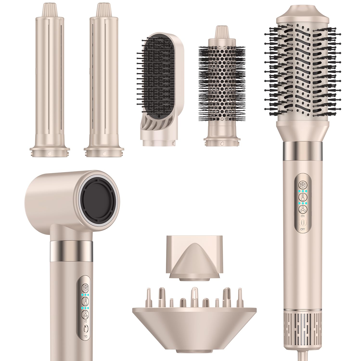 Air Styler 8-en-1 Brosse Soufflante – Haute Vitesse 110 000 tr/min Séchage & Coiffage Rapide, Ionique Sèche-Cheveux avec Boucleurs Auto-Wrap, Diffuseur, Brosse Volume & Lissante