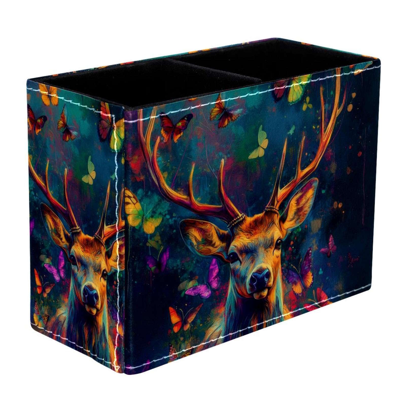 FWJZDSP Pencil Holder for Desk, Butterfly Deer Pen Holder Storage Desktop Pen Organizer Desk Pencil Organizer Makeup Brush Holder for Office School College