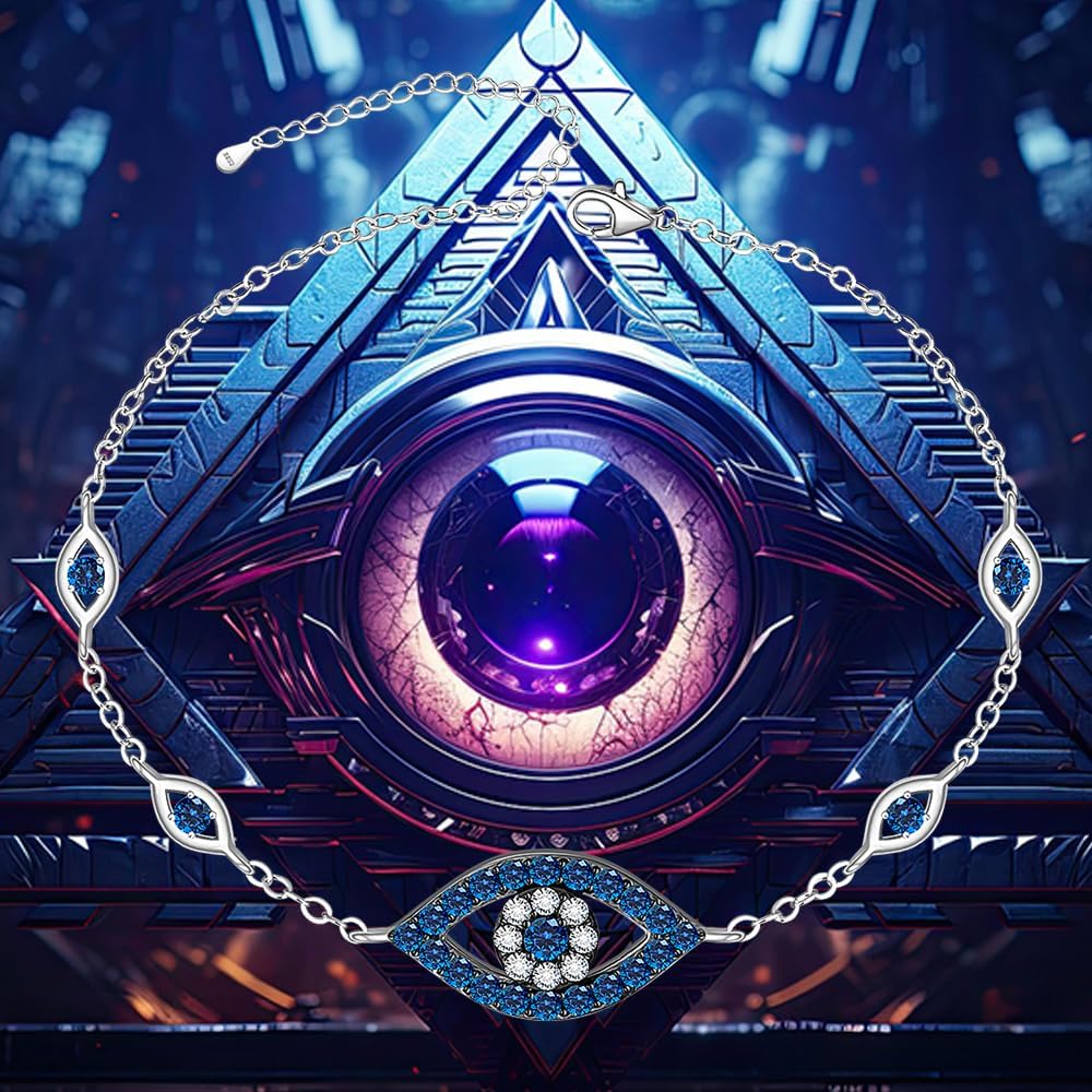 Evil Eye Bracelet Protection Evil Eye Bracelets for Women Sterling Silver Blue Greek Turkish Third Link Chain 9 inch - Image 9