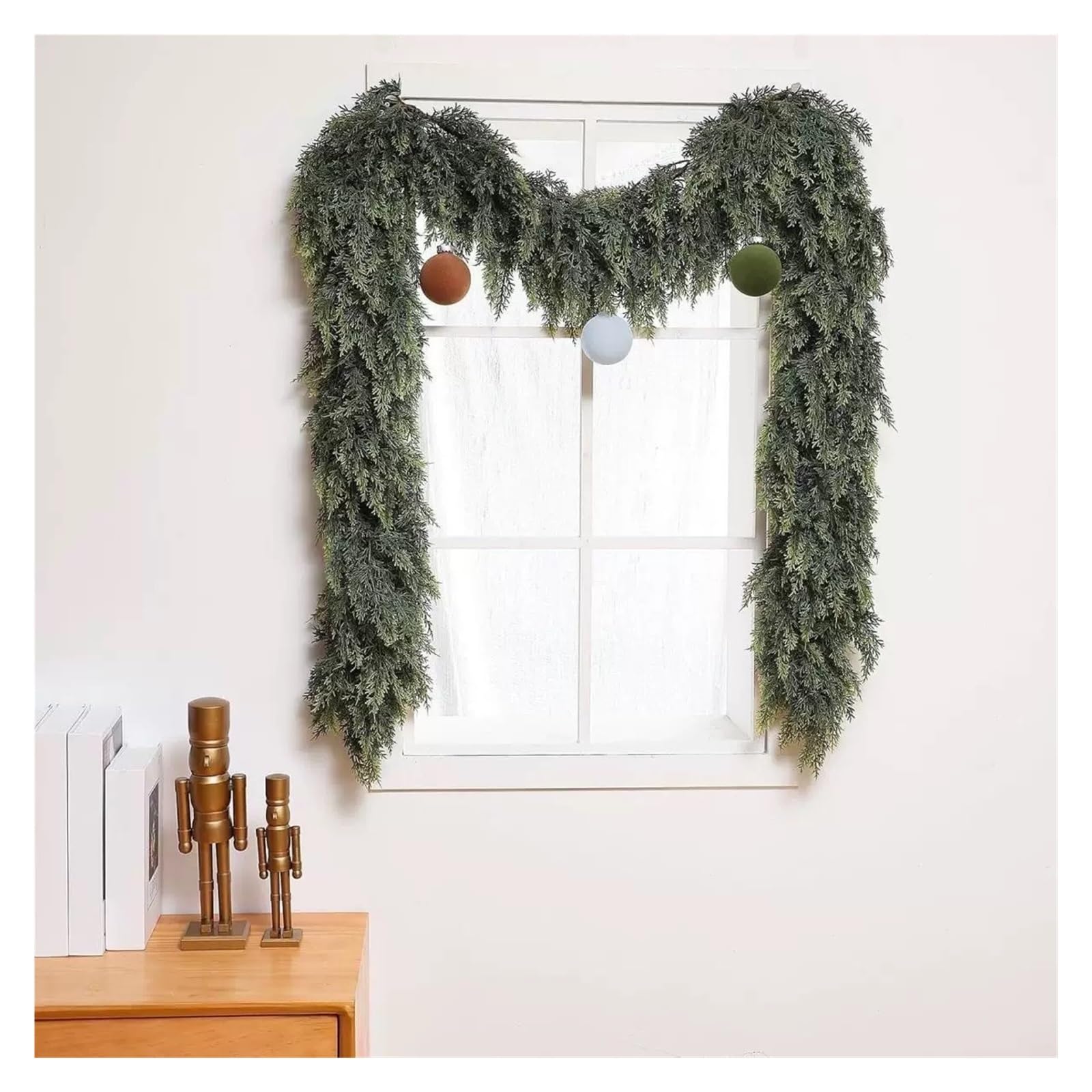Guirnalda Artificial de Cedro y Pino for decoración navideña, 1,8 m de follaje Artificial for repisa, Pared, Escalera, decoración navideña Interior y Exterior.(180cm-6FT)