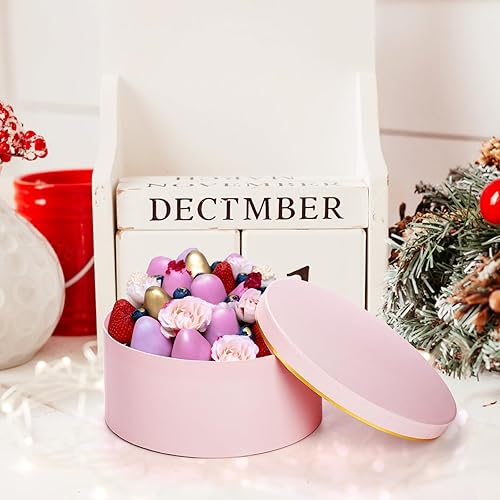Miniatura 5 de Coloch 3 cajas de regalo redondas con tapa, caja de flores rosas con borde dorado, cajas de recuerdo de fiesta anidadas para arreglos florales,