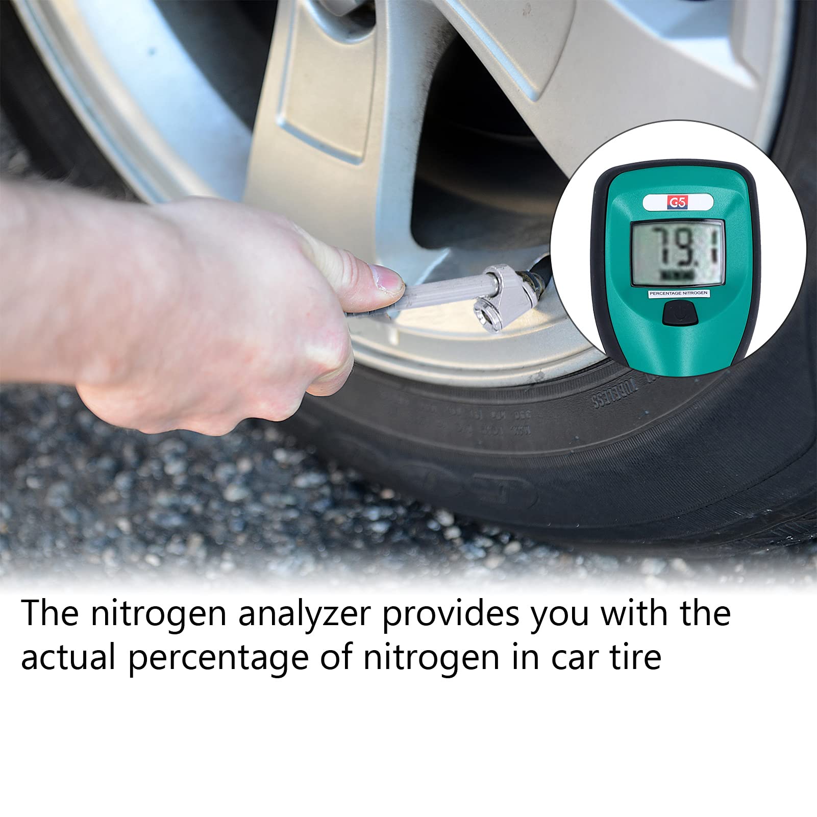 Analizador de Nitrógeno Portátil, Detector de Gas ABS de Aleación de Acero y Caucho para Probar la Pureza de los Neumáticos del Automóvil, con Función de Apagado Automático,