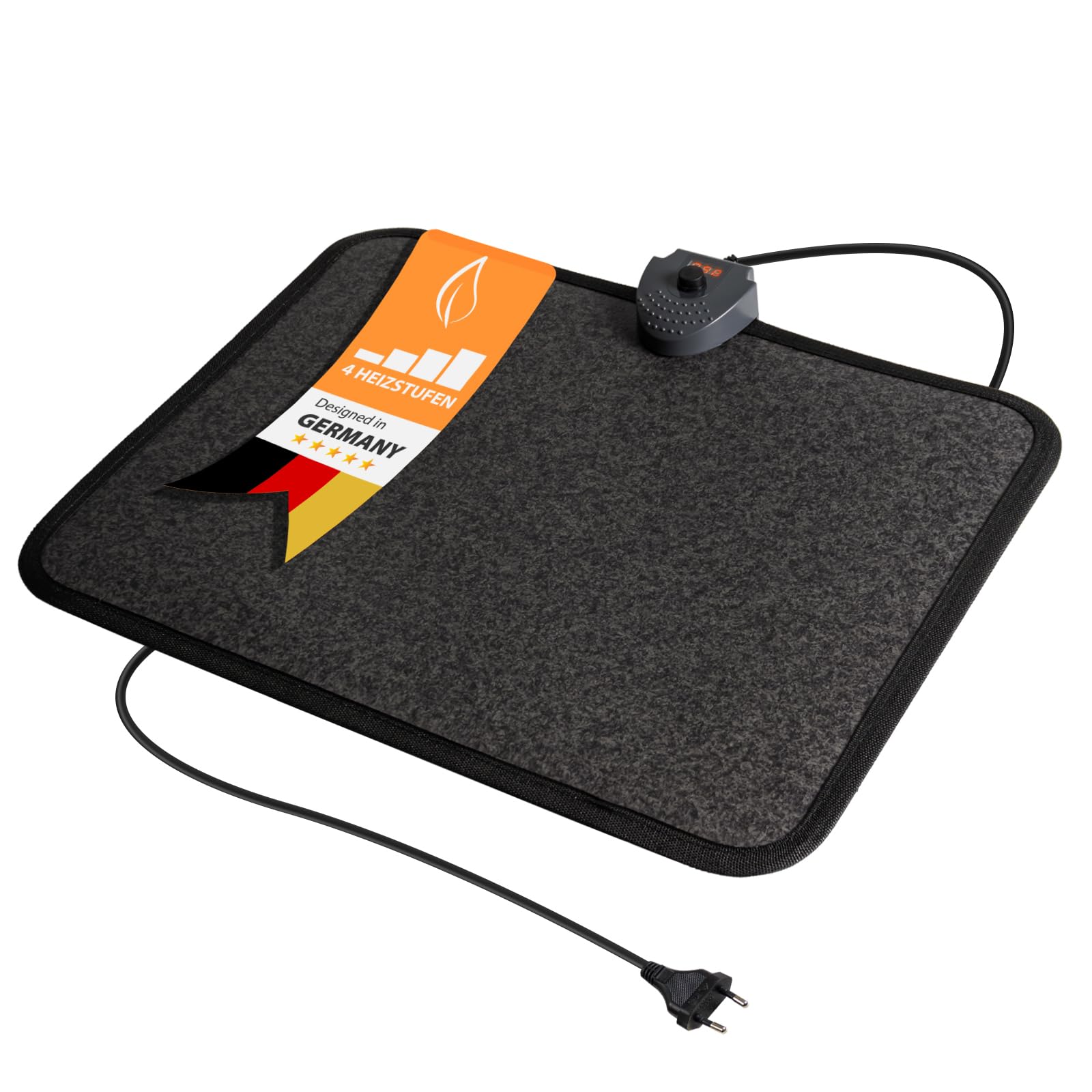 Mi-Heat Tapis Chauffant Électrique PVC 40x50 cm – Chauffe-Pieds avec Interrupteur à Pied & Minuterie – Tapis de Sol Imperméable pour Bureau et Chat, Facile à Nettoyer (max. 45°C)