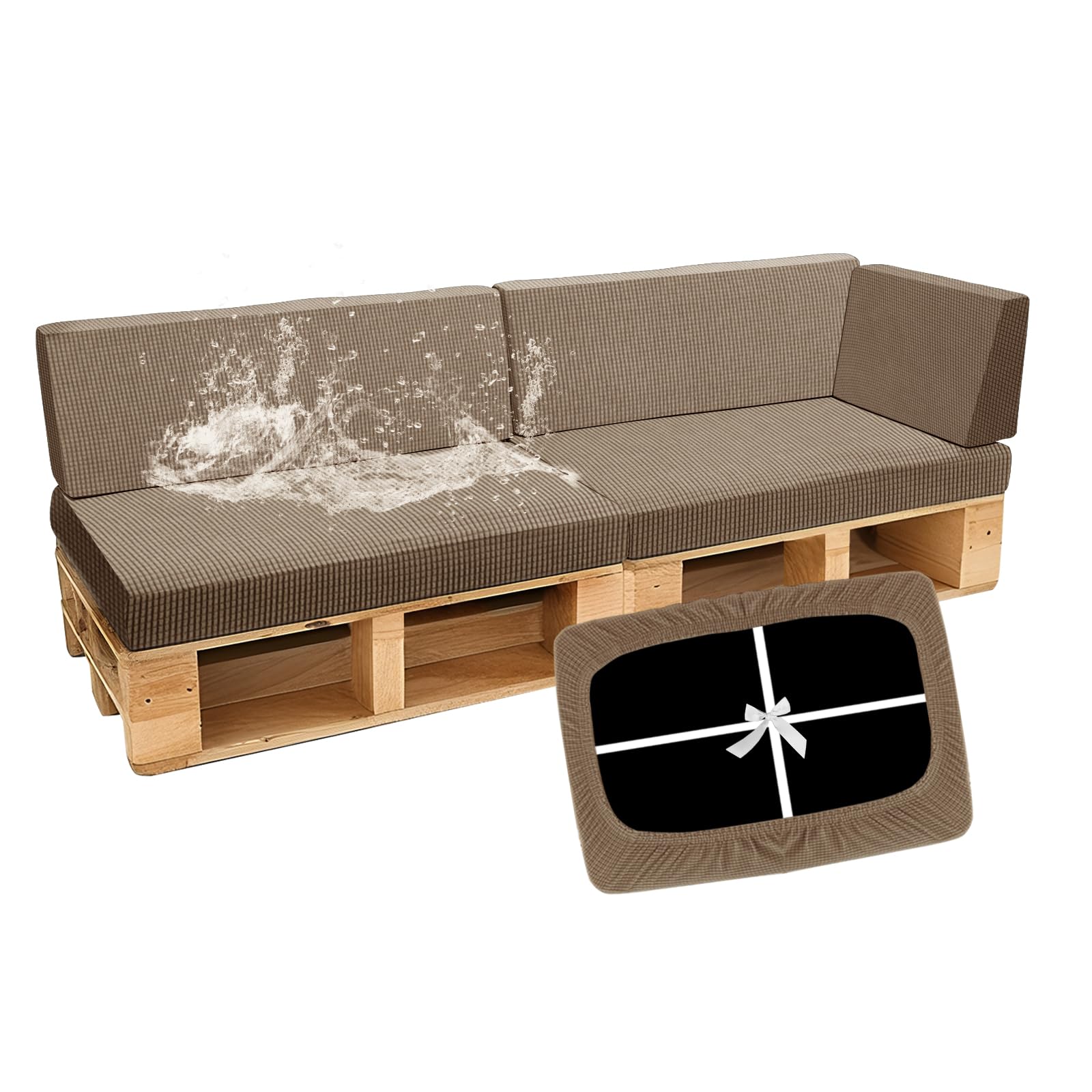 SYLC Waterproof Pallet Cushions Covers, Stretch Cover for Pallet Furniture Cushions with 4 Ties, Outdoor Corner Sofa Covers for Rattan Patio Garden Caravan (Khaki,5 PCS(2 Seats+3 Backs)) โ image 1