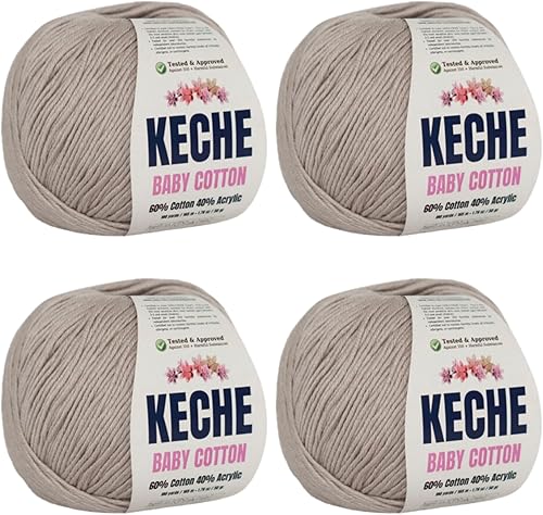 Vista 17 de Keche Hilo de algodón, 60% algodón, 40% hilo acrílico, hilo de algodón suave para ganchillo y tejer, hilo amigurumi, 1 madeja/bola, 1.76 oz (50g)
