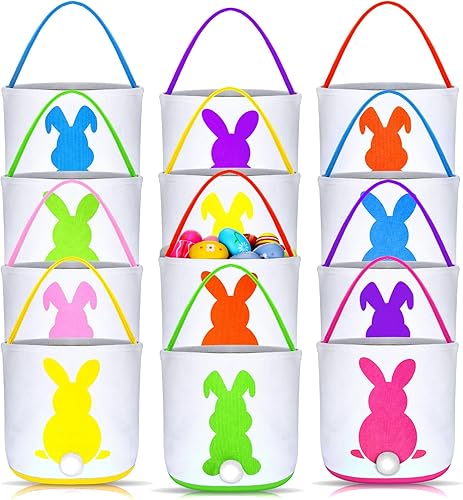 Jexine 12 bolsas de cesta de conejo de Pascua a granel para niños, cubo de regalo para niños, cesta de caza de huevos de Pascua con asa, bolsa de Jexine 12 bolsas de cesta de conejo de Pascua a granel para niños, cubo de regalo para niños, cesta de caza de huevos de Pascua con asa, bolsa de